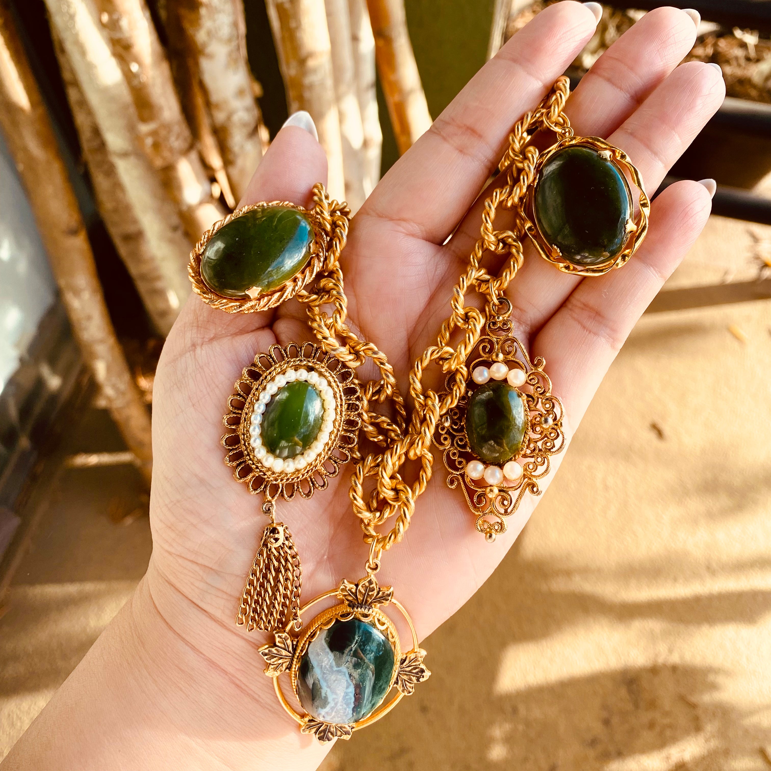 Green aventurine vintage necklace by Jenny Dayco 10