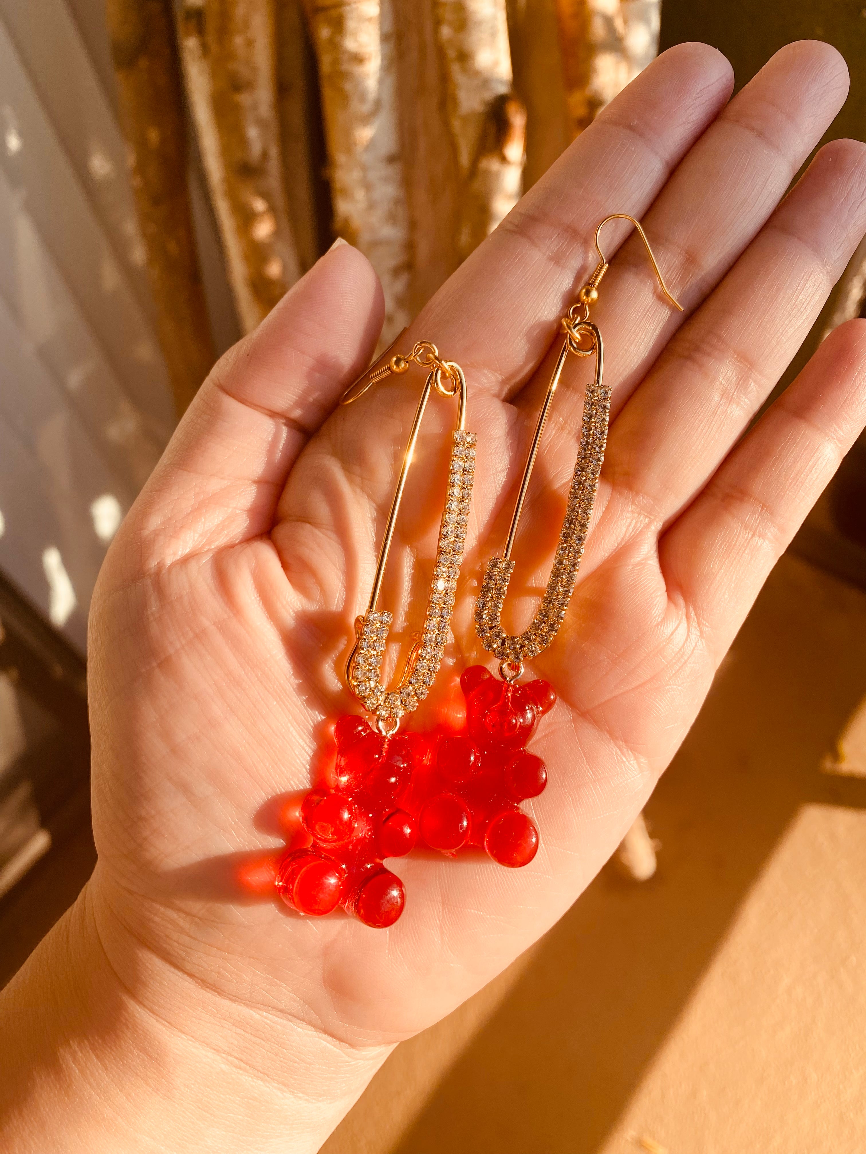Red gummy bear earrings by Jenny Dayco 5