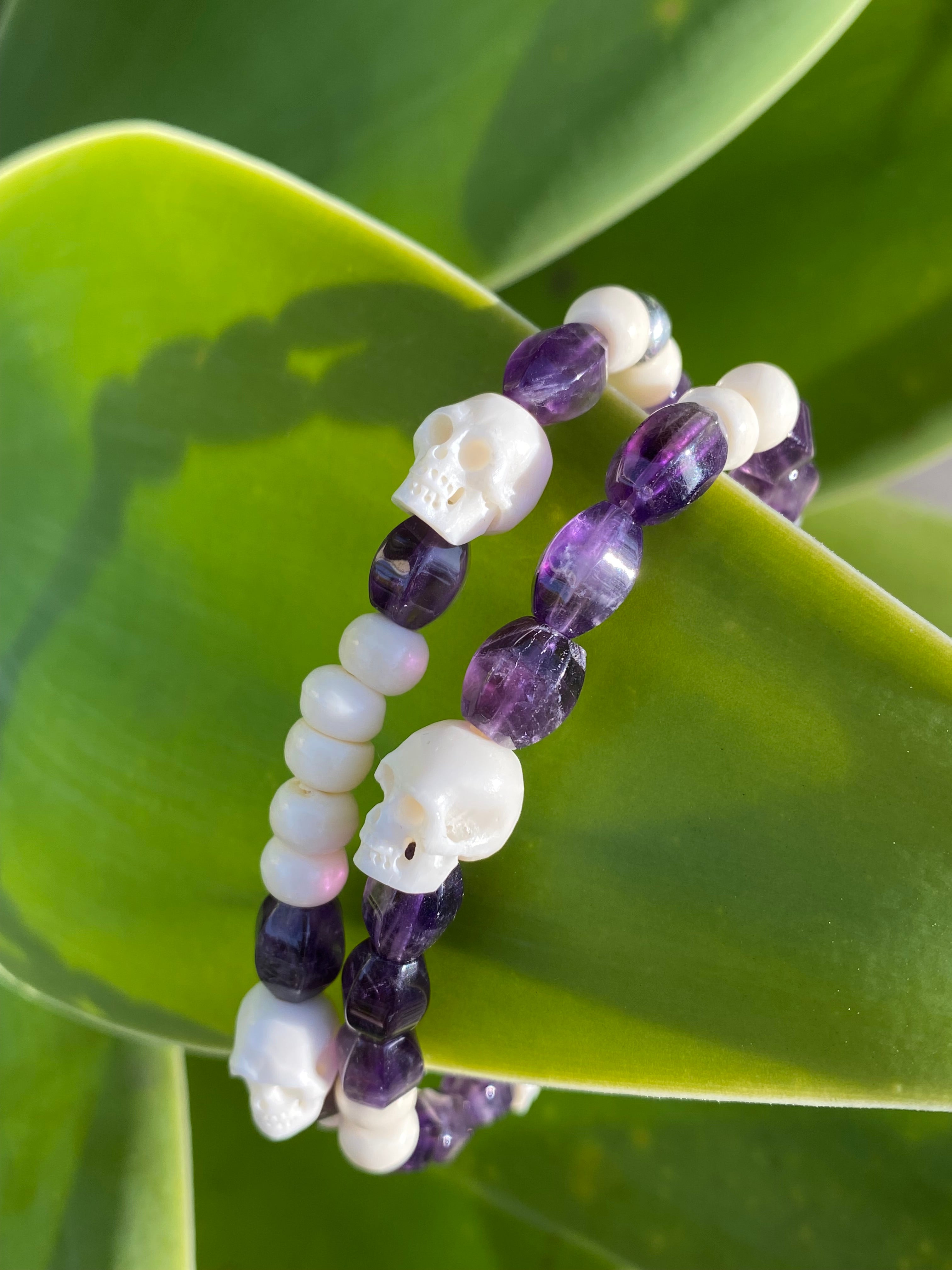 Amethyst skull bracelet set