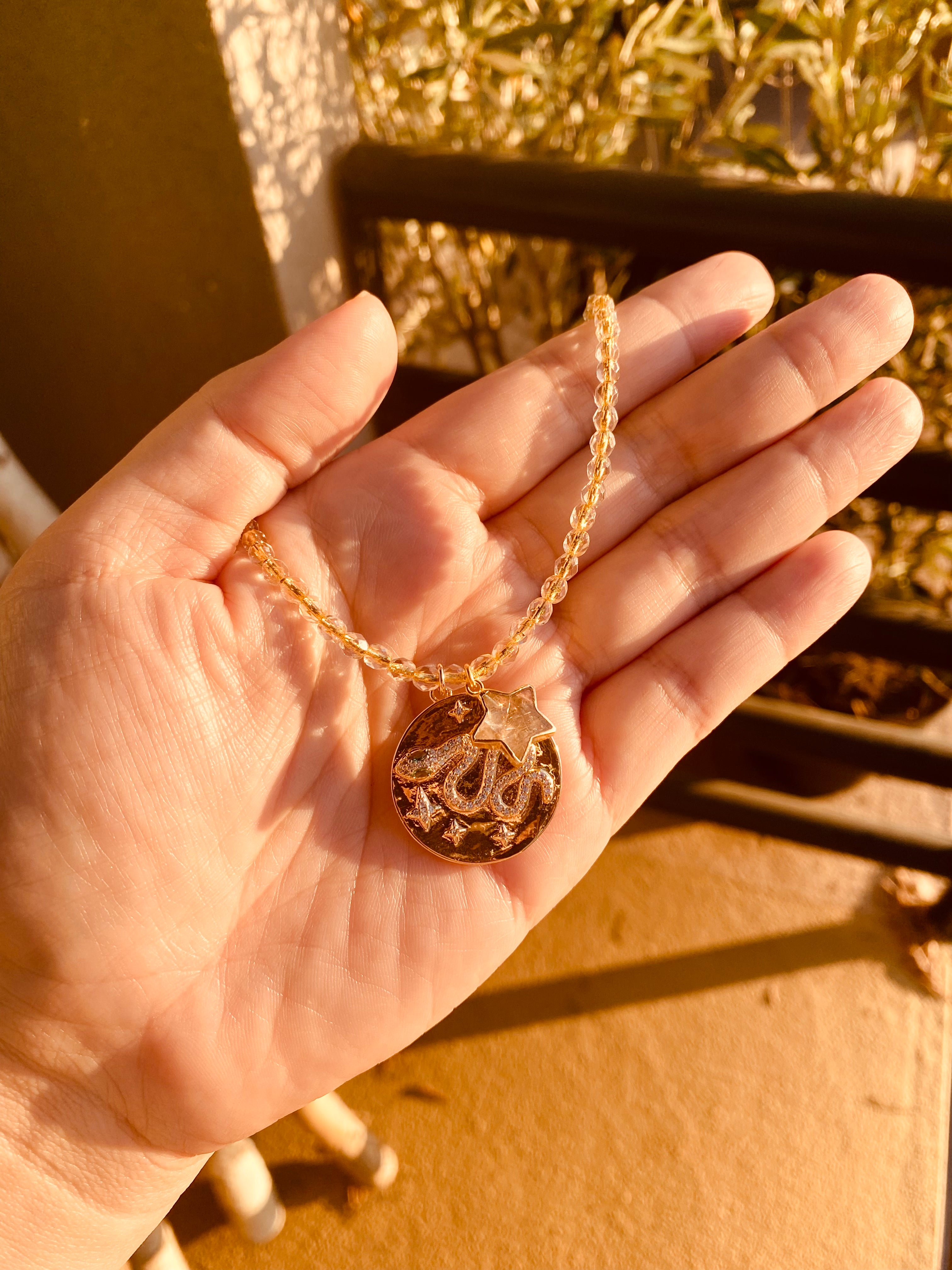 Gold snake medallion necklace by Jenny Dayco 6