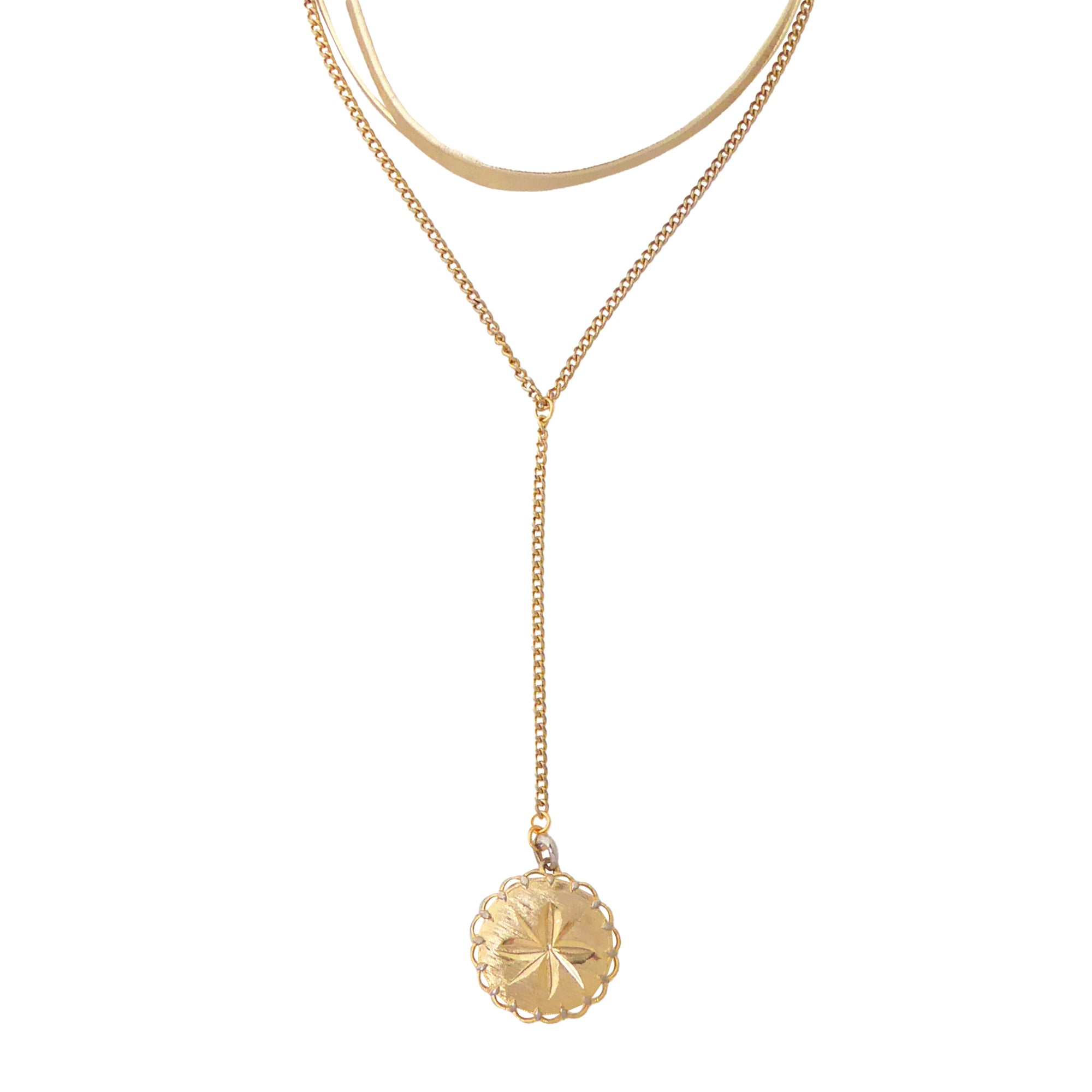 Abstract gold compass layered necklace by Jenny Dayco 1