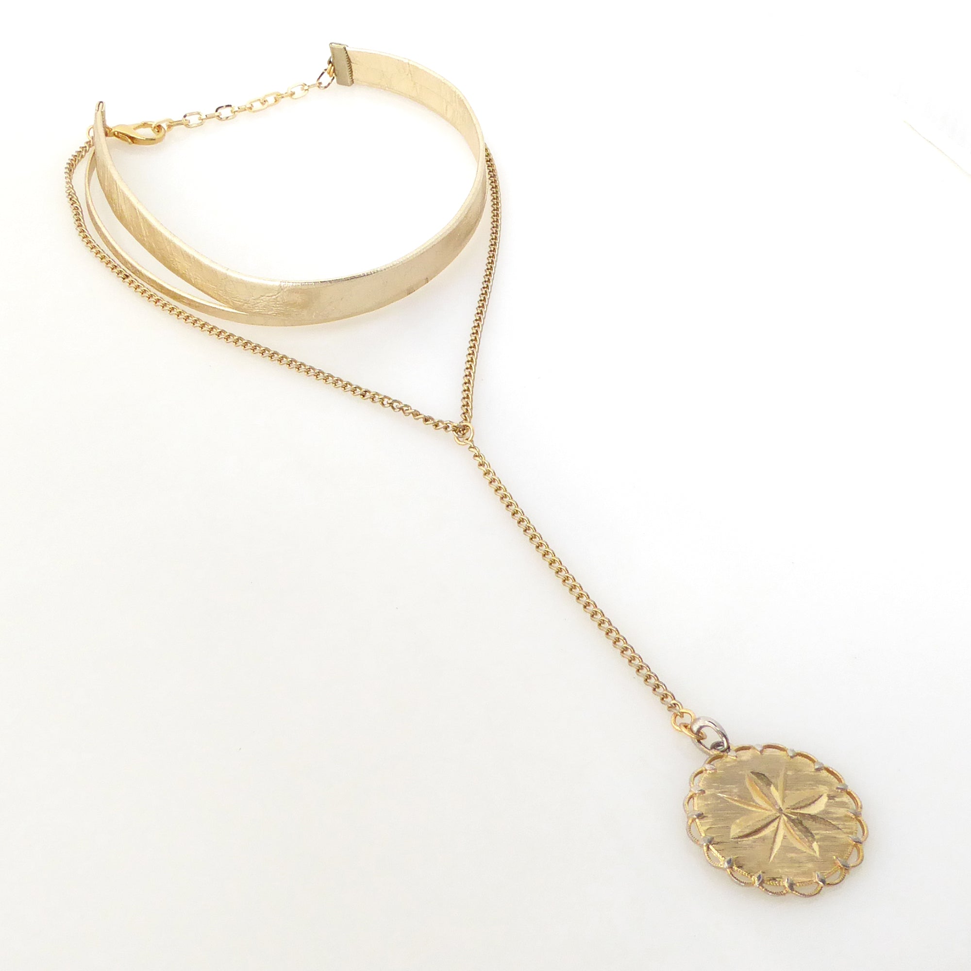 Abstract gold compass layered necklace by Jenny Dayco 2