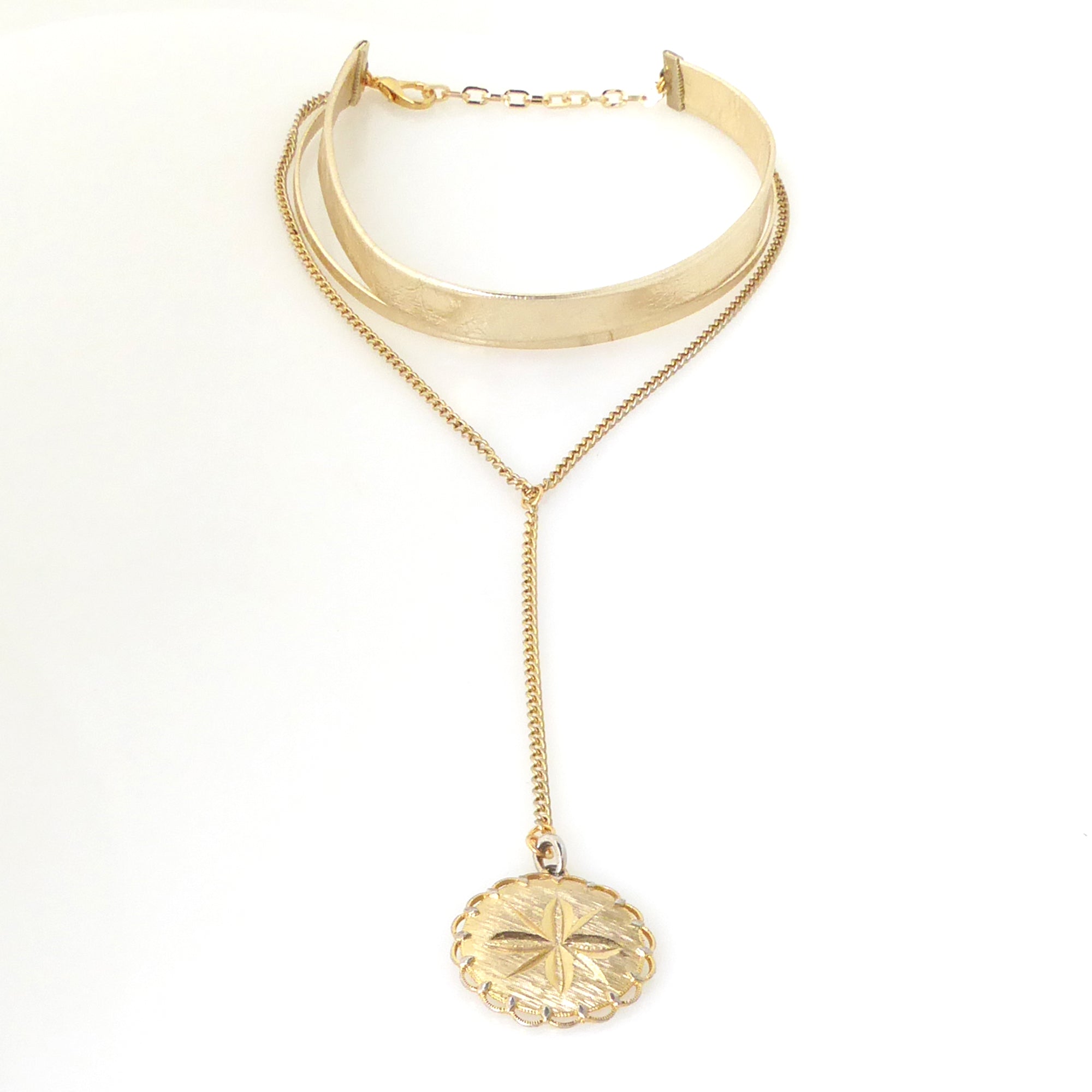 Abstract gold compass layered necklace by Jenny Dayco 3