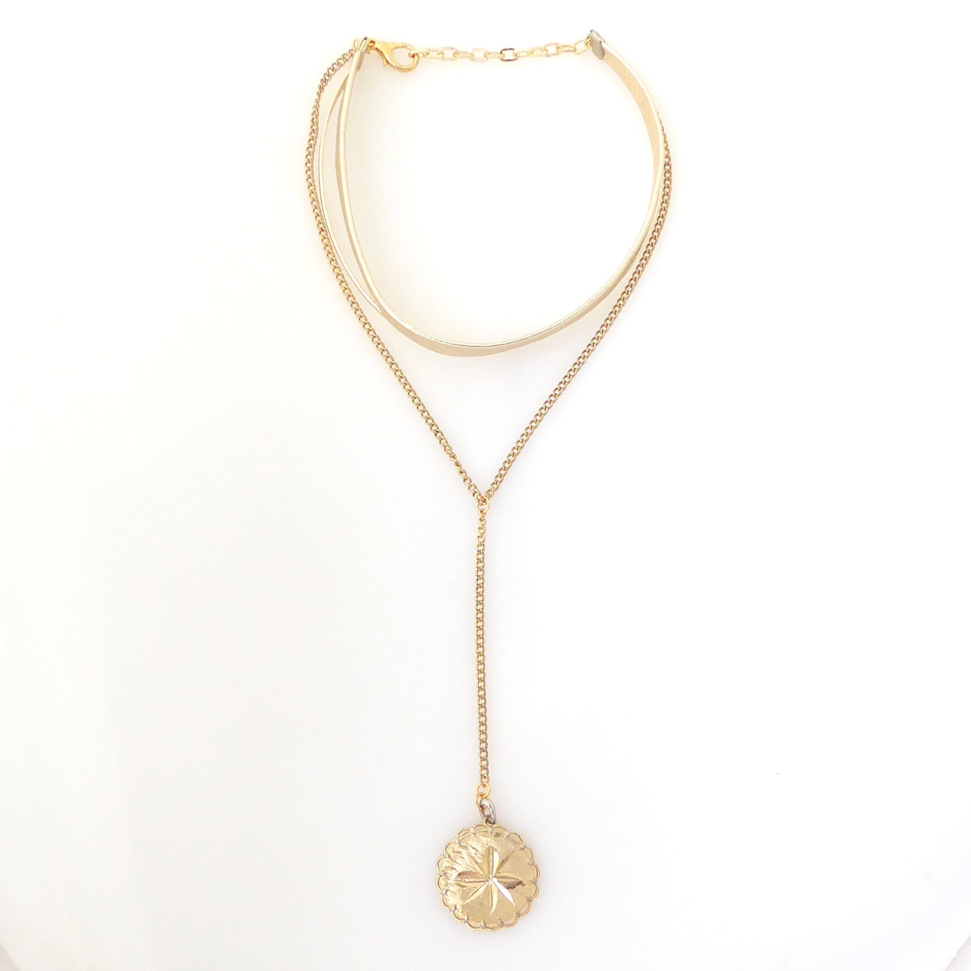 Abstract gold compass layered necklace by Jenny Dayco 5