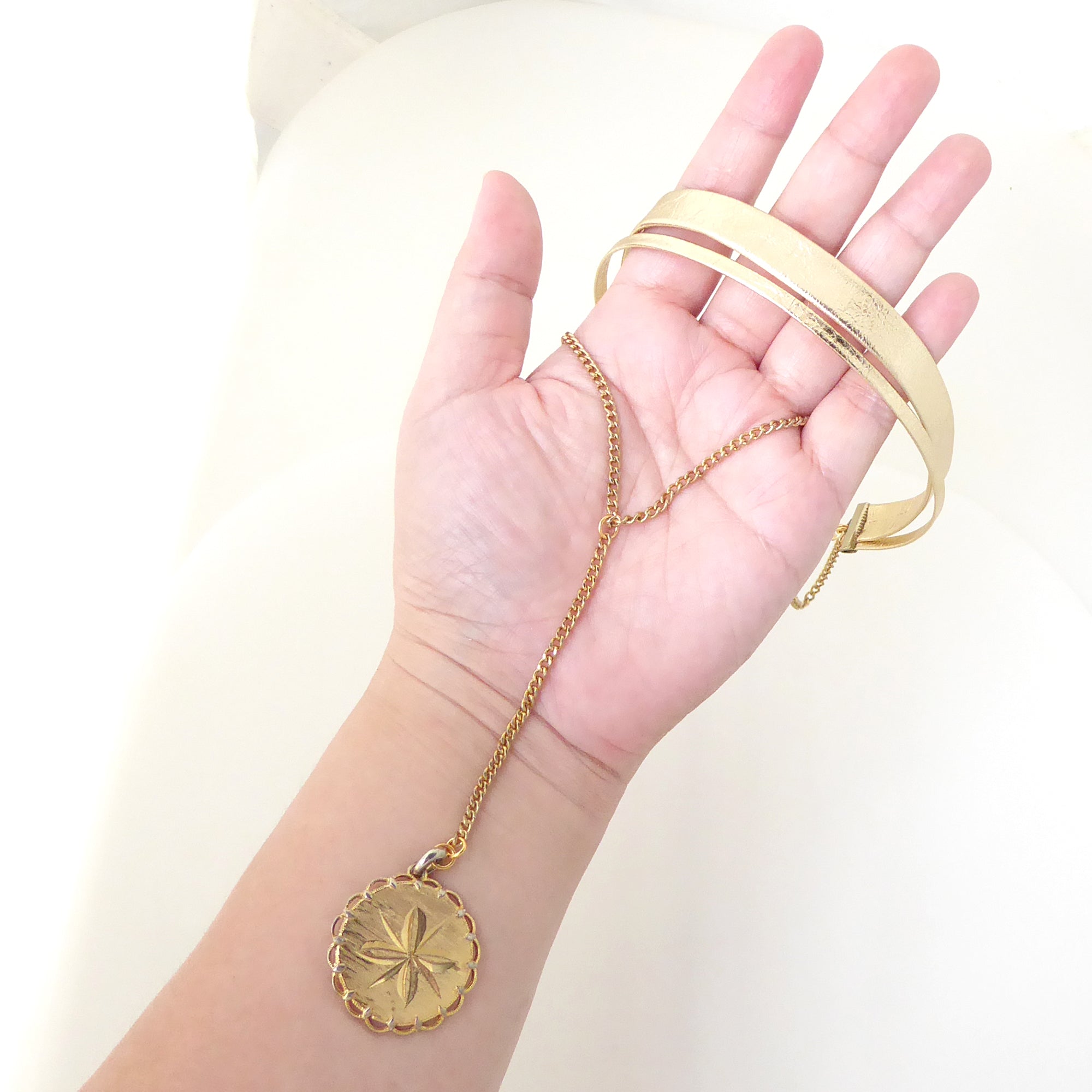 Abstract gold compass layered necklace by Jenny Dayco 6