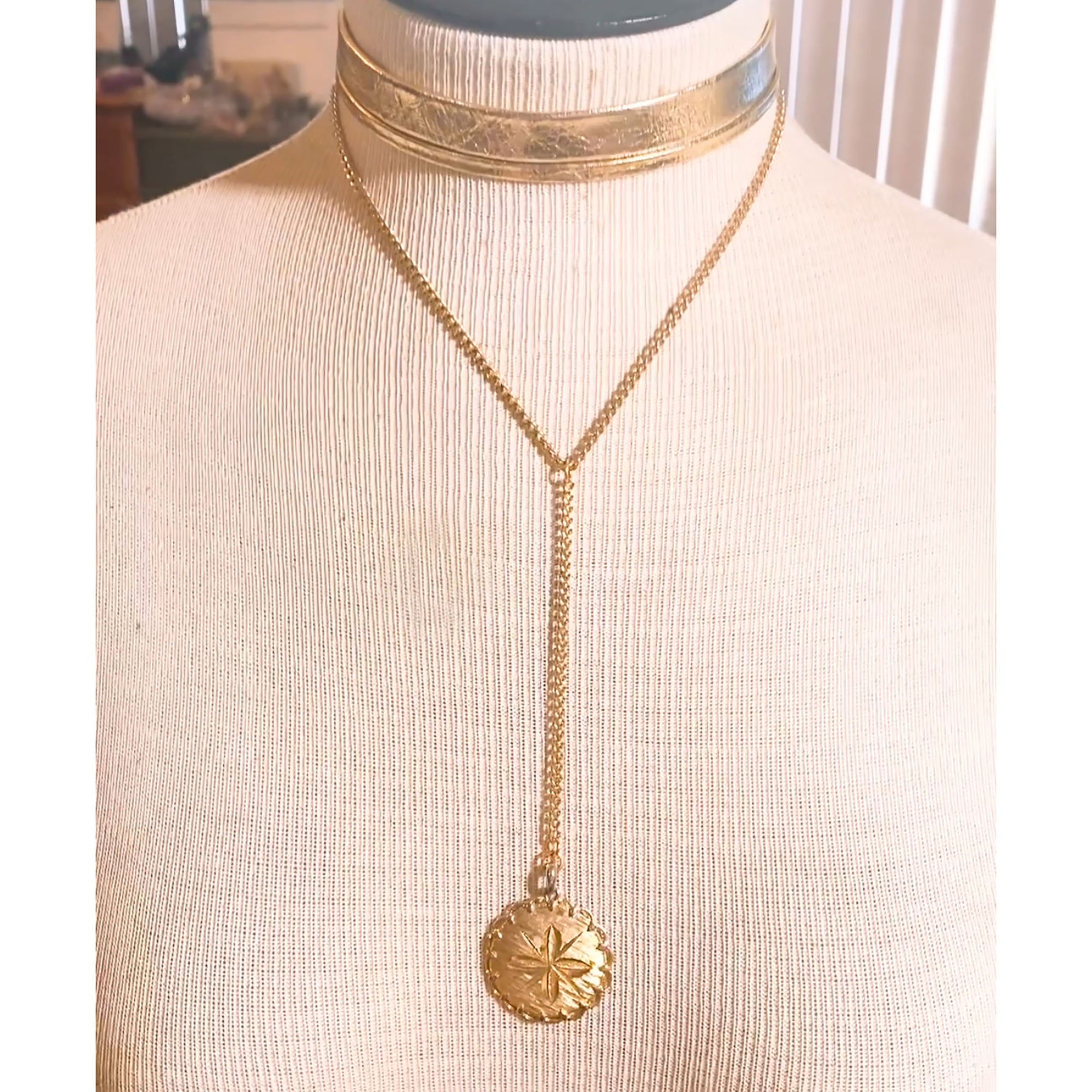Abstract gold compass layered necklace by Jenny Dayco 7