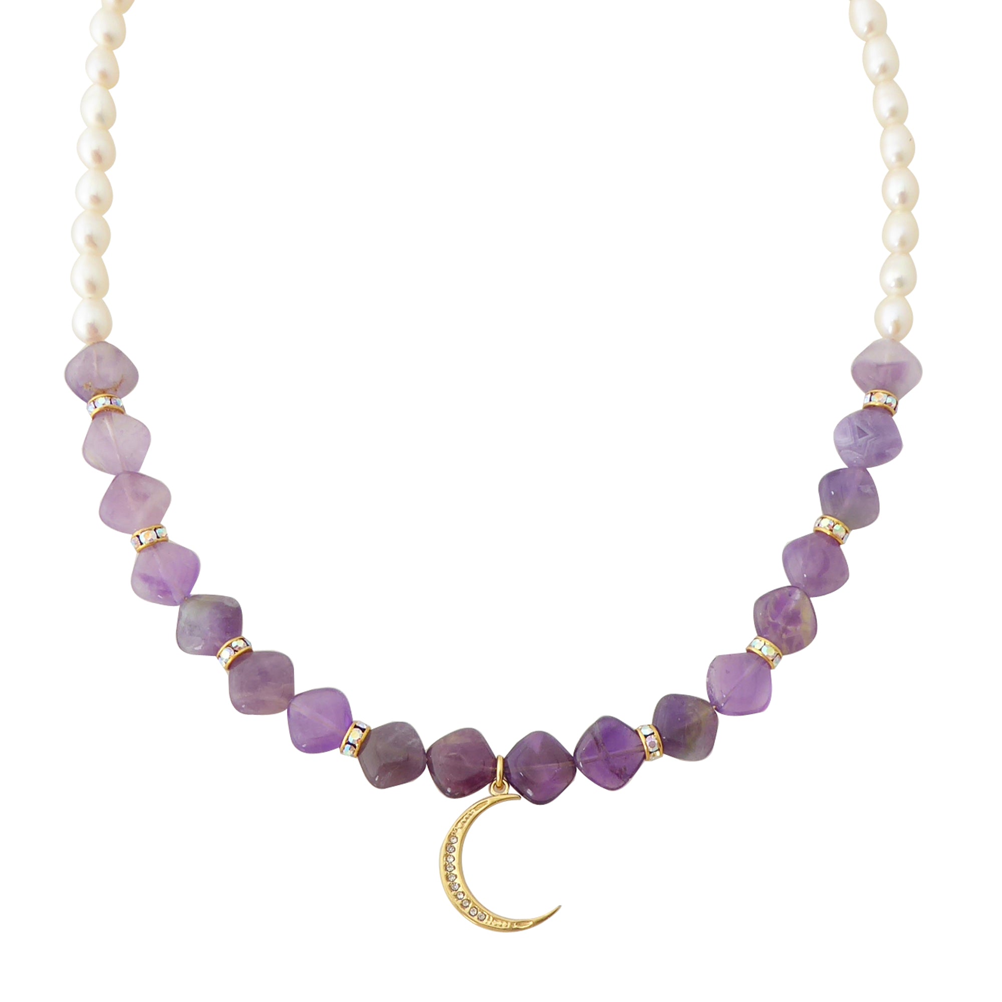  Amethyst and gold crescent moon necklace by Jenny Dayco 1