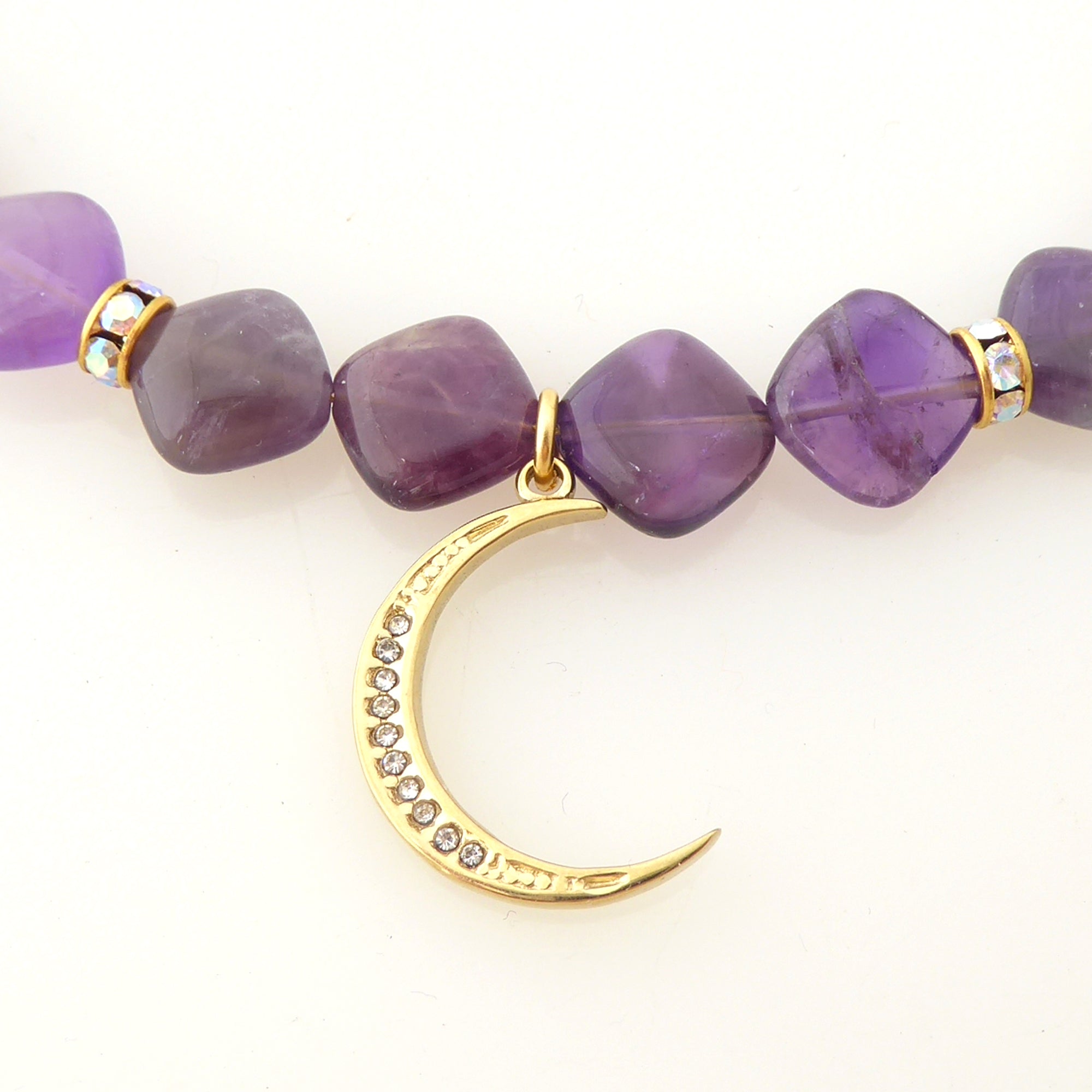 Amethyst and gold crescent moon necklace by Jenny Dayco 4