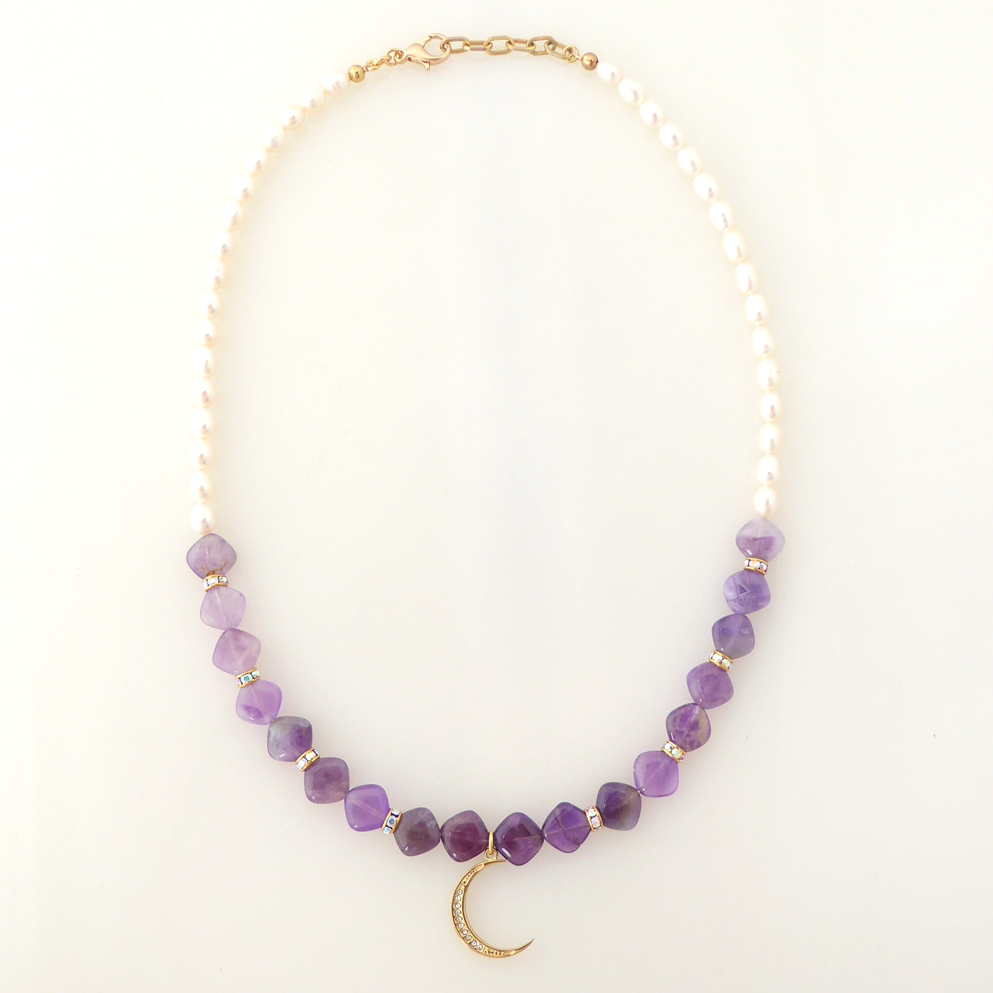 Amethyst and gold crescent moon necklace by Jenny Dayco 5