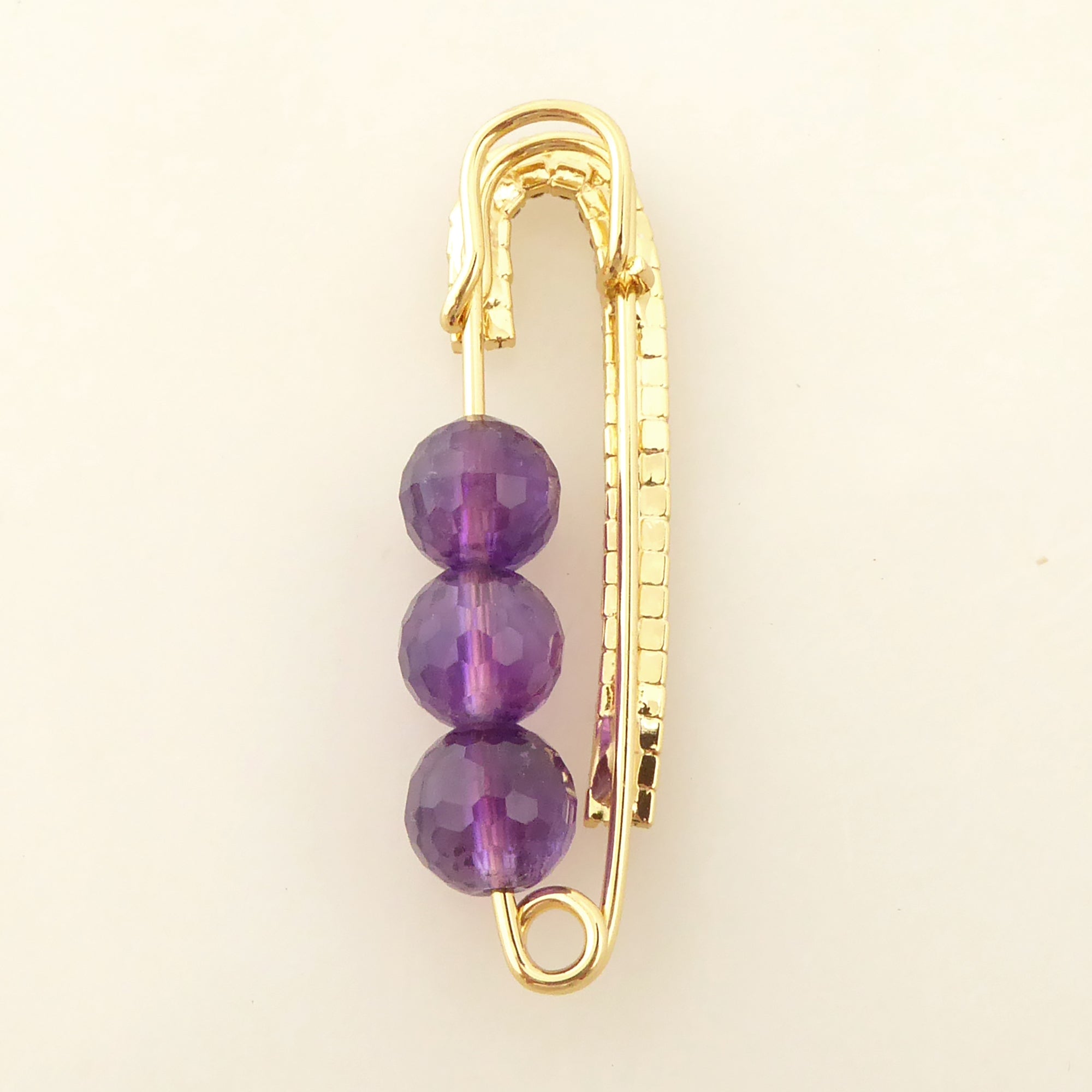 Amethyst and gold rhinestone safety pin brooch by Jenny Dayco 5