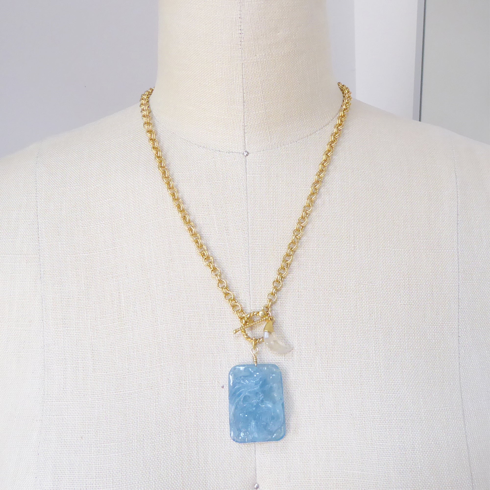 Aquamarine bird and moon necklace by Jenny Dayco 8