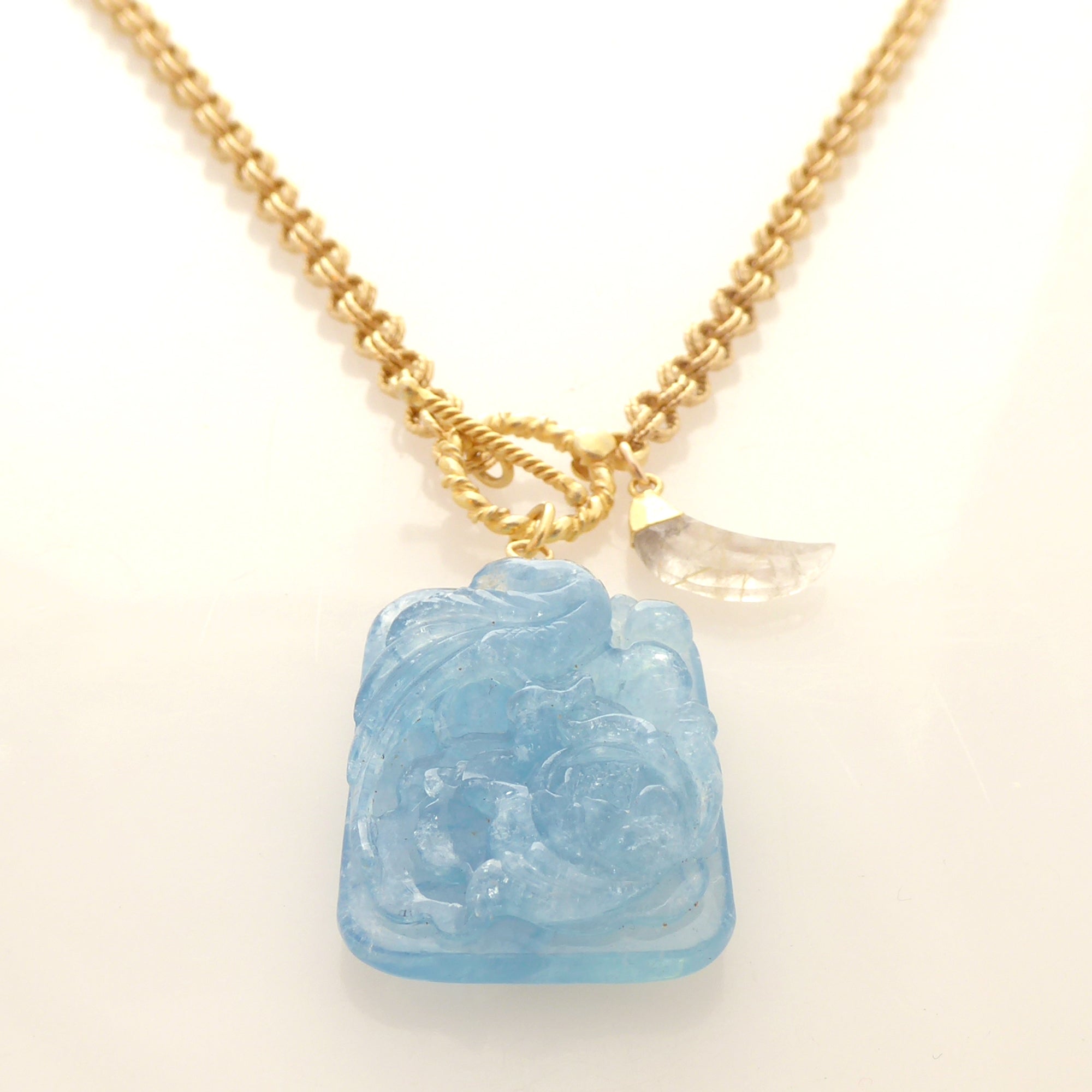 Aquamarine bird and moon necklace by Jenny Dayco 3