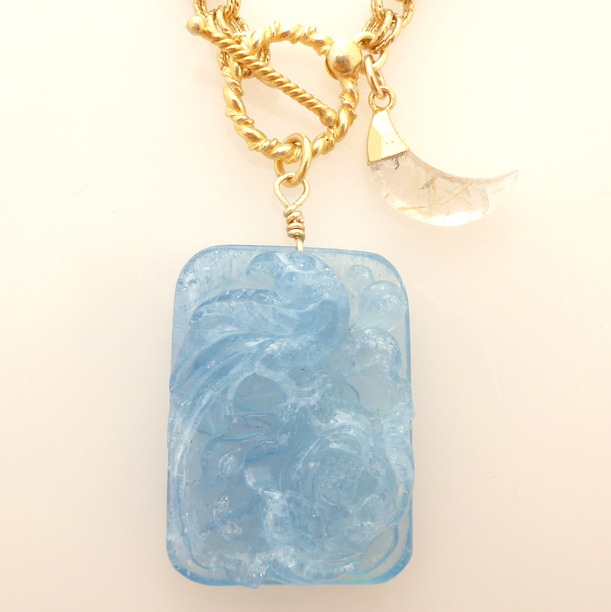Aquamarine bird and moon necklace by Jenny Dayco 4