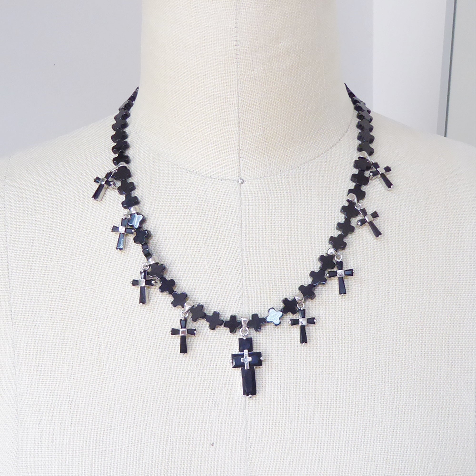 Black cubic zirconia and onyx cross necklace by Jenny Dayco 8