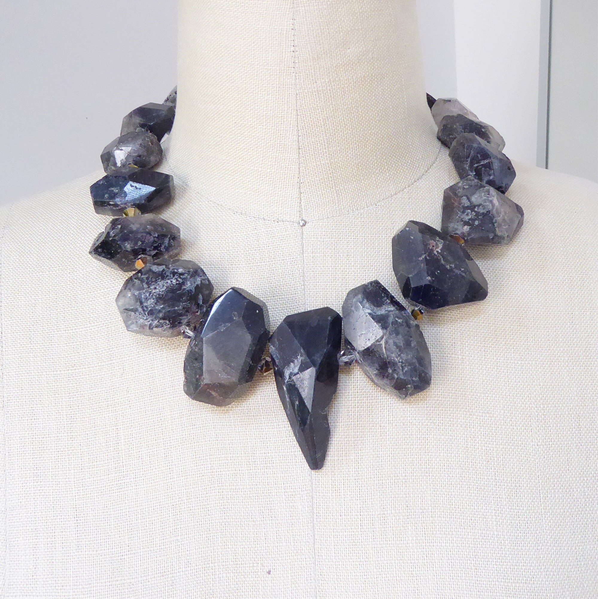 Black tourmalinated quartz collar necklace by Jenny Dayco 10