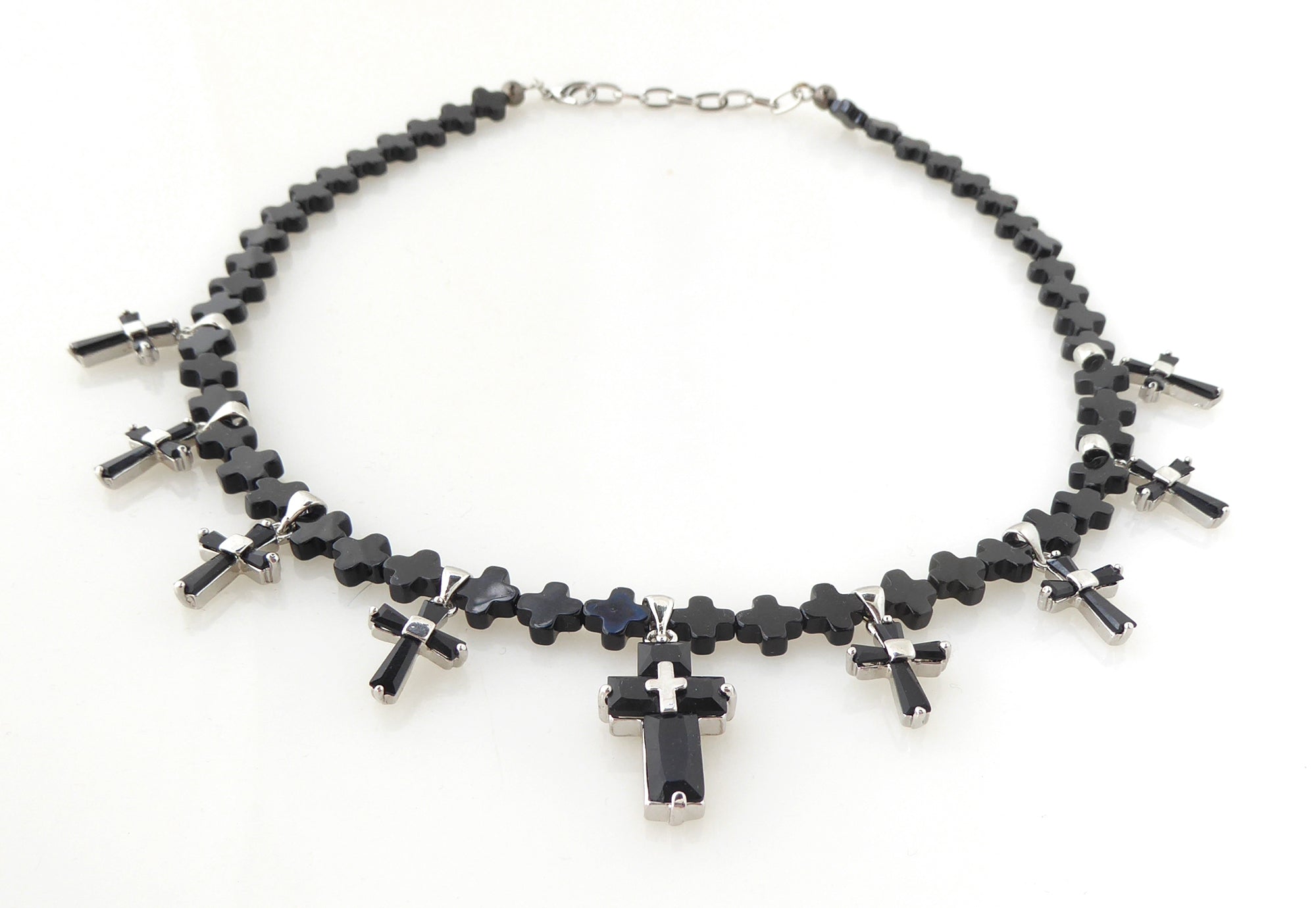Black cubic zirconia and onyx cross necklace by Jenny Dayco 3
