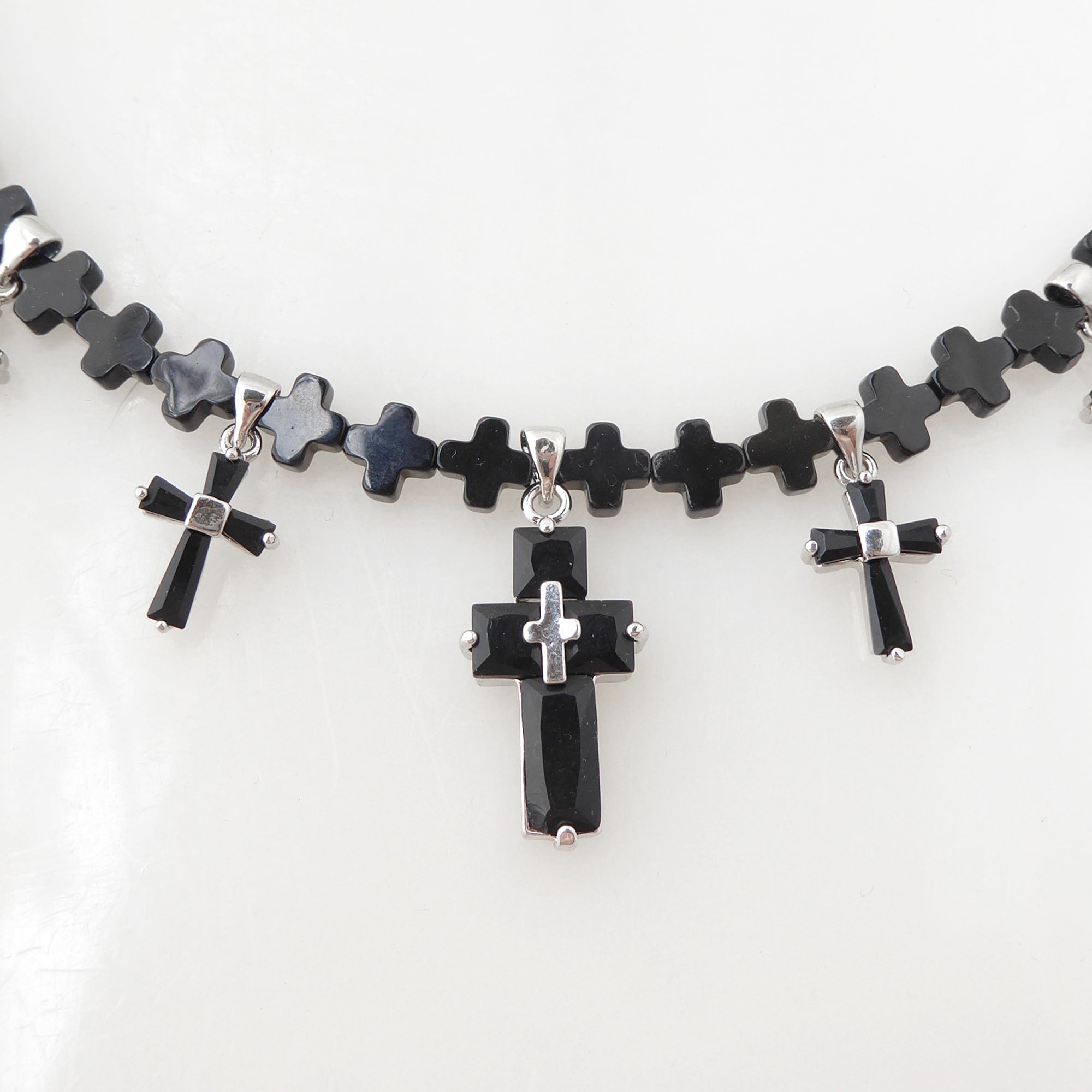 Black cubic zirconia and onyx cross necklace by Jenny Dayco 4