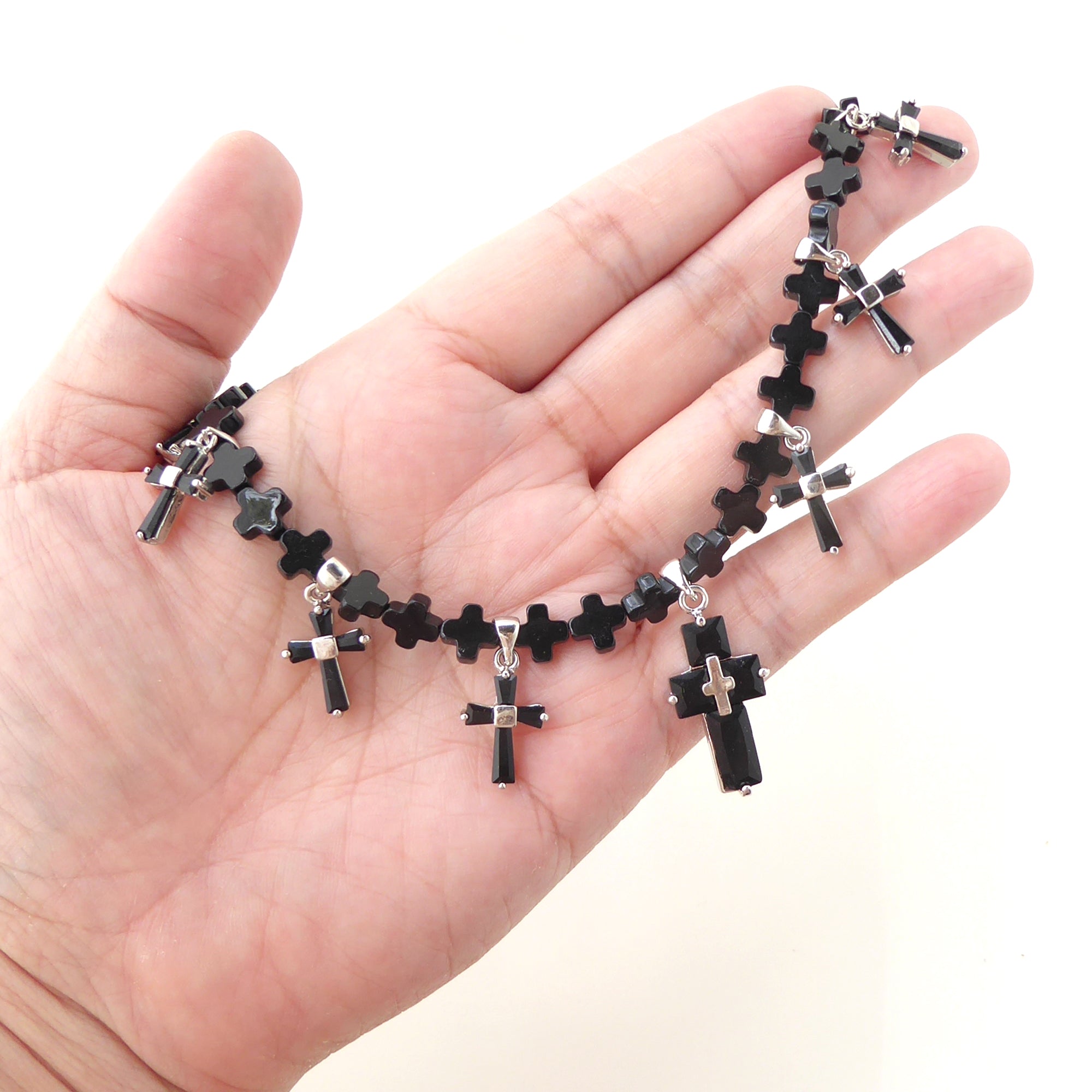 Black cubic zirconia and onyx cross necklace by Jenny Dayco 7
