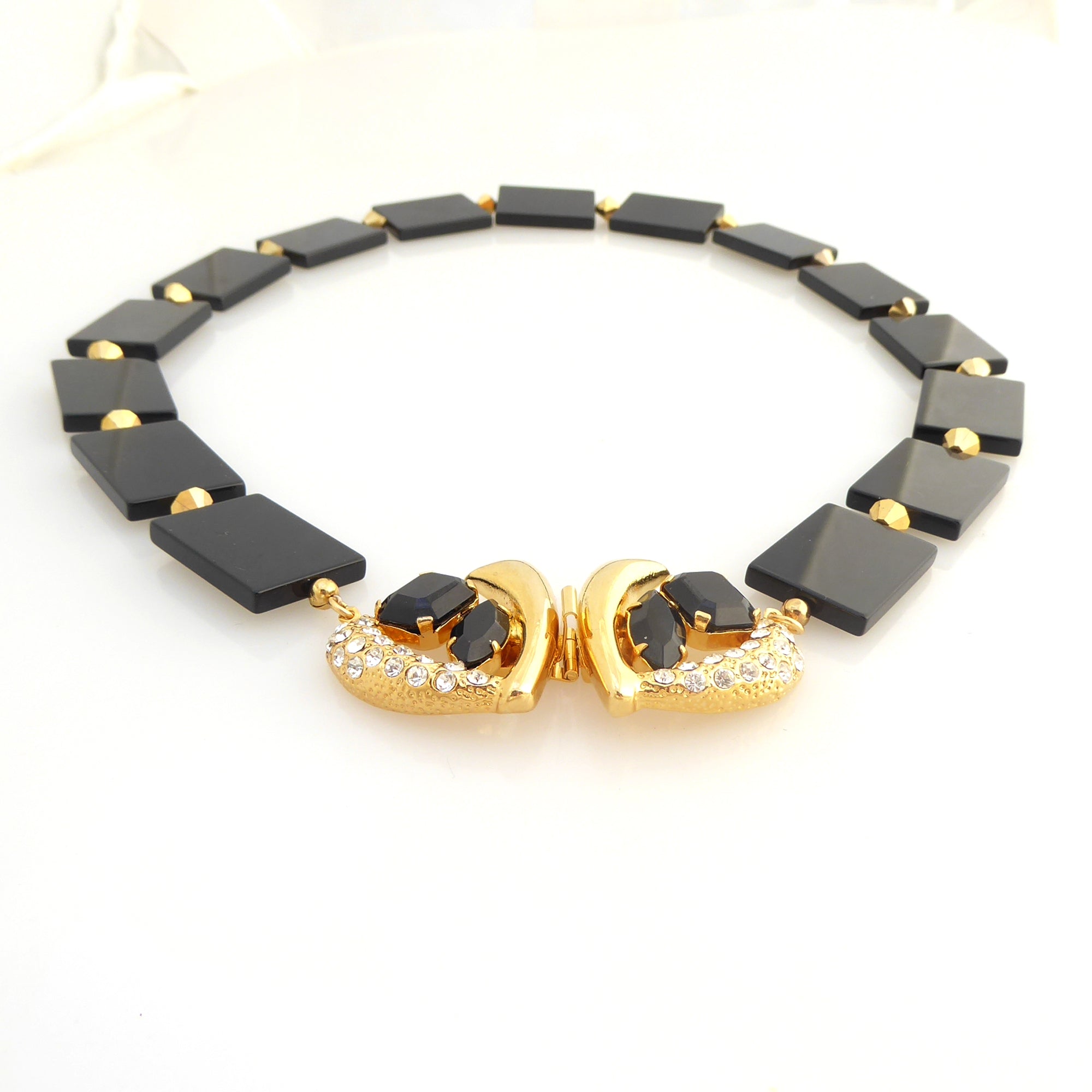 Black onyx golden collar necklace by Jenny Dayco 3