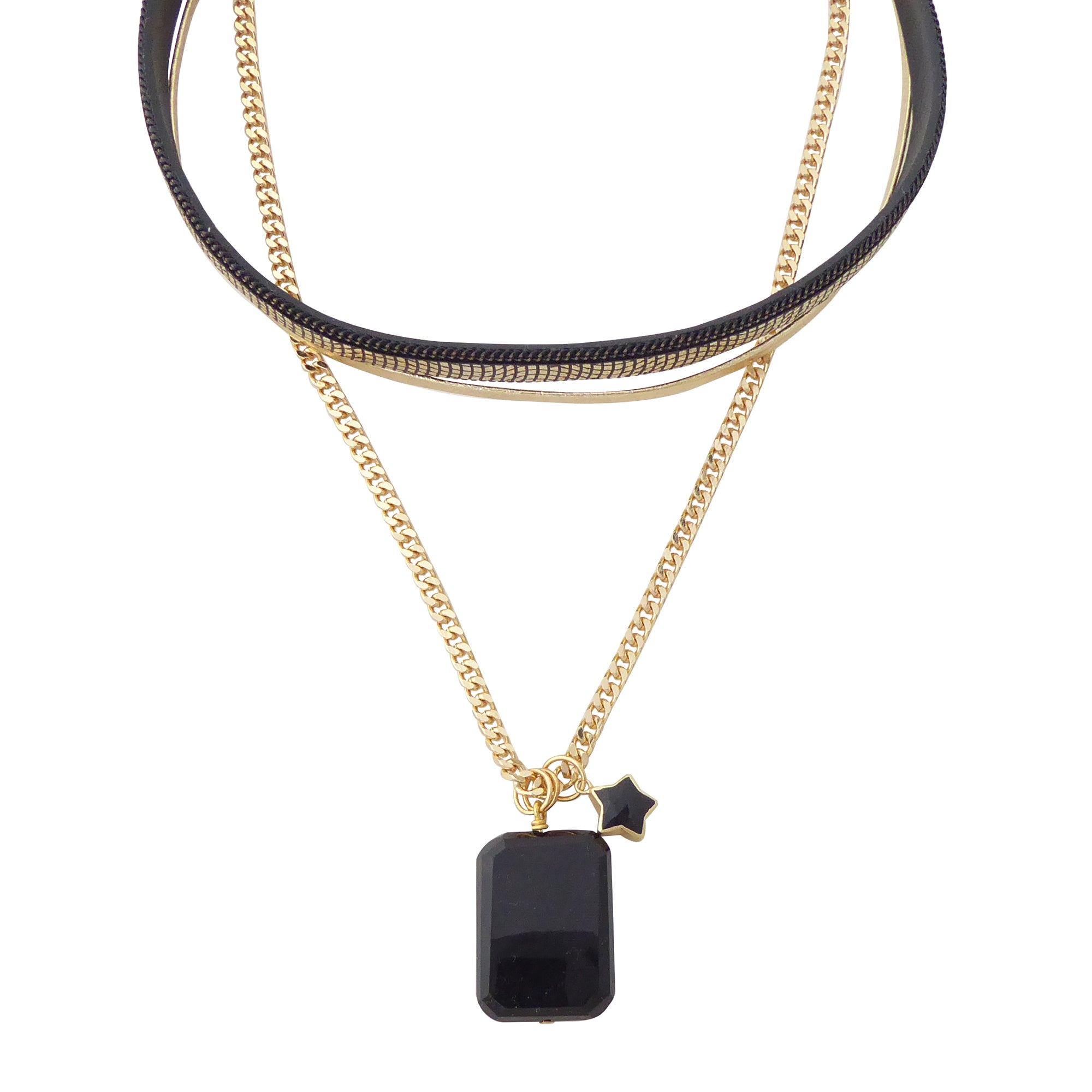 Black onyx layered choker necklace