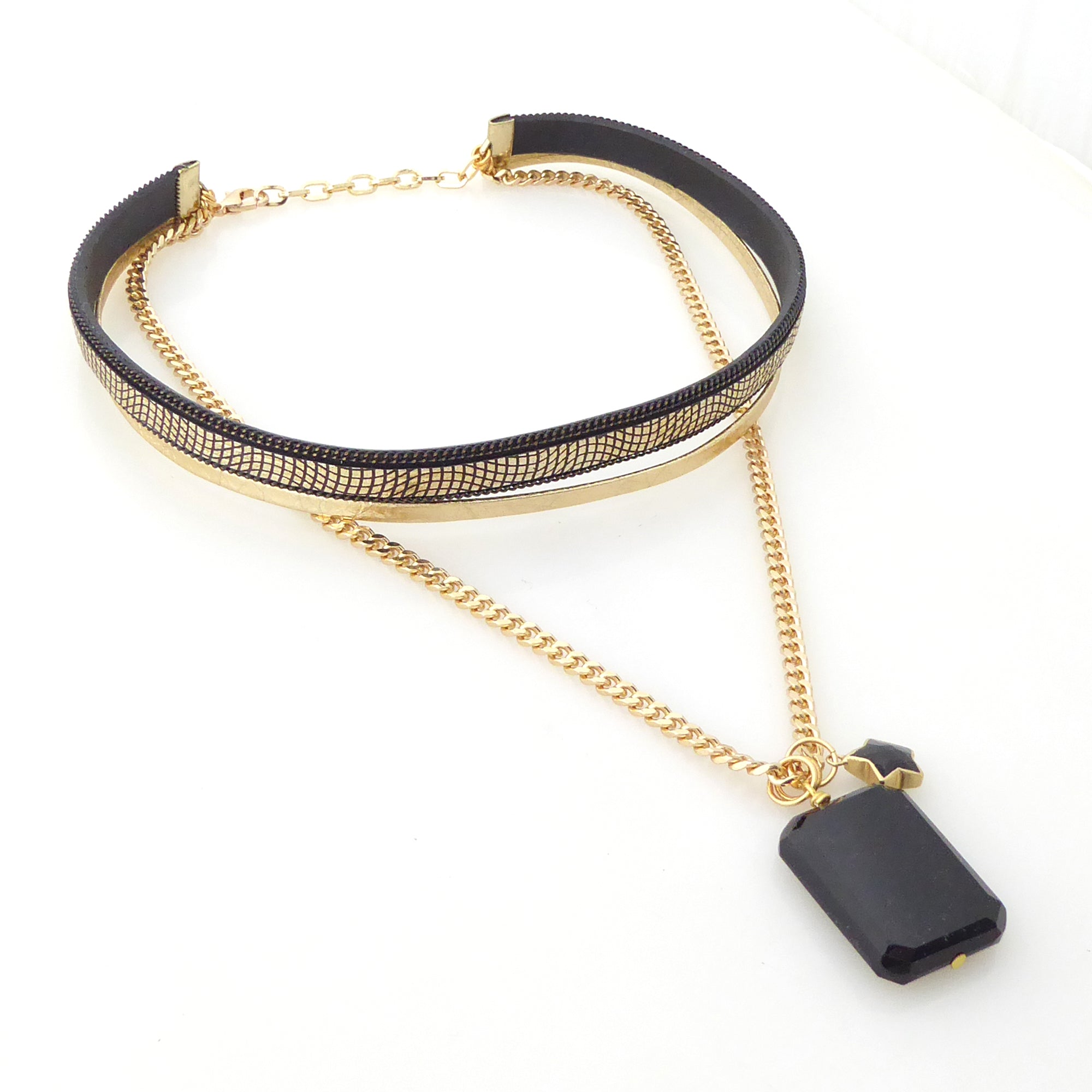 Black onyx layered choker necklace