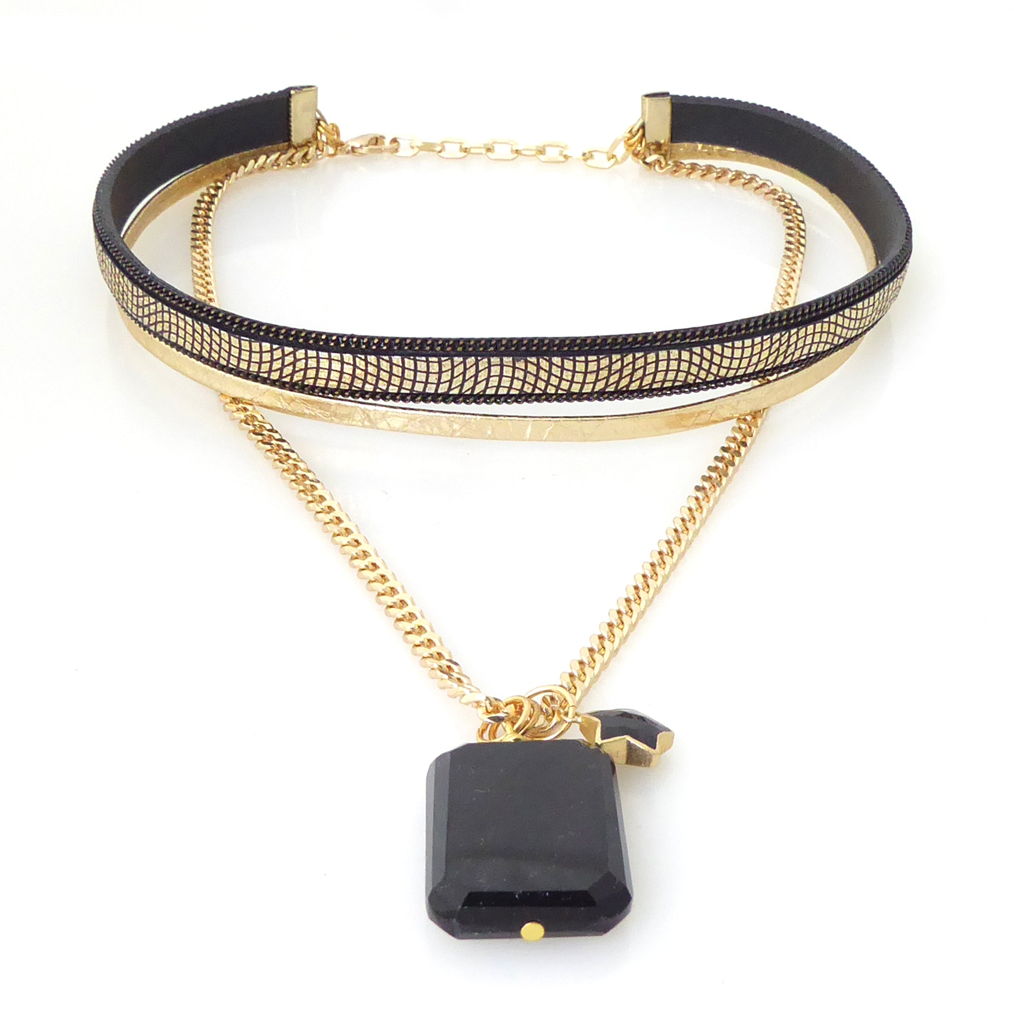 Black onyx layered choker necklace