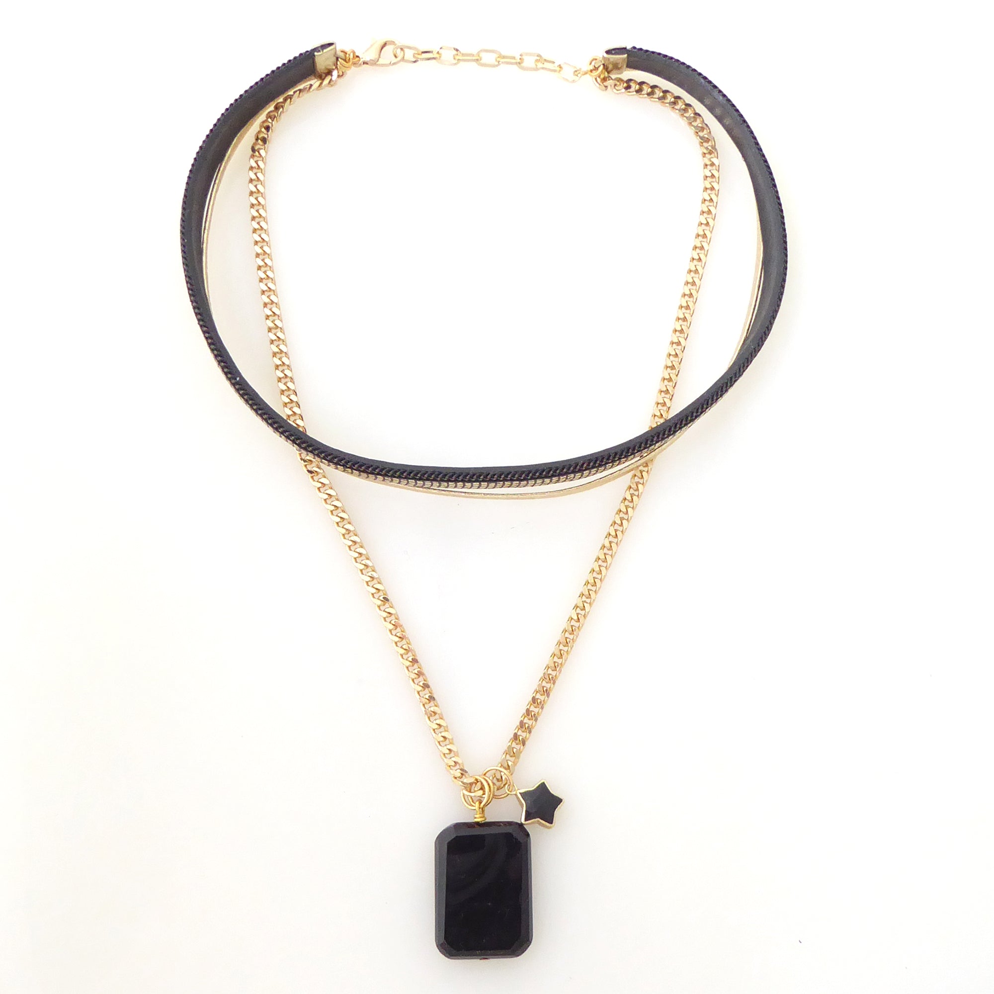 Black onyx layered choker necklace