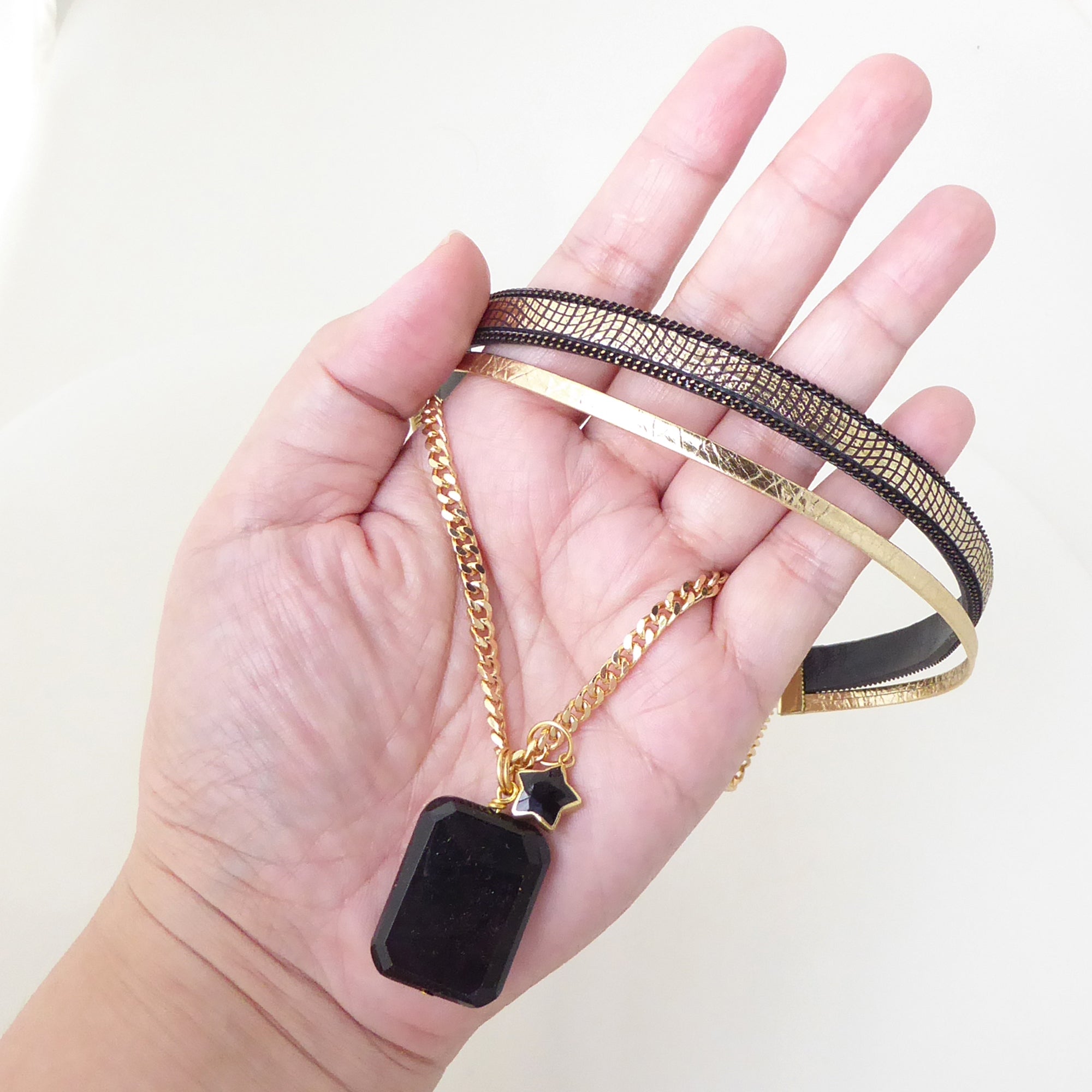 Black onyx layered choker necklace
