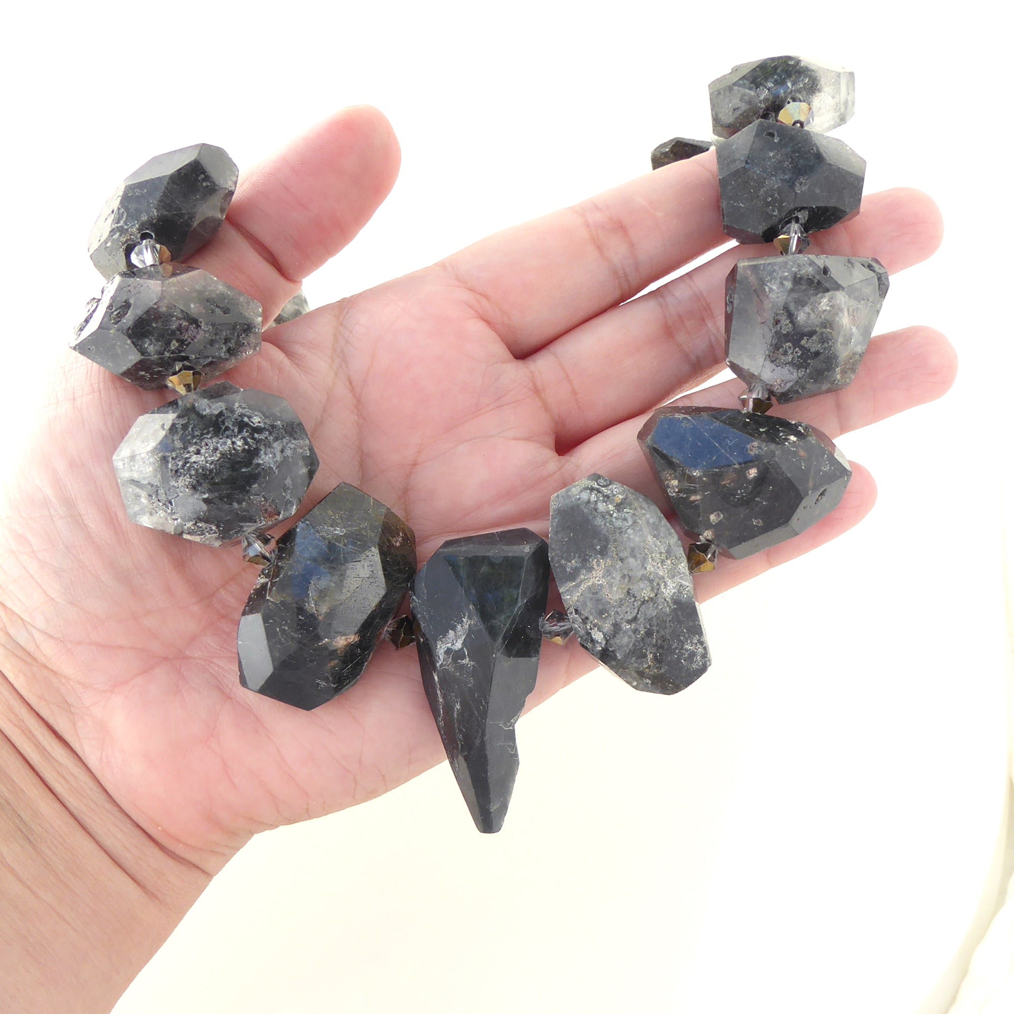 Black tourmalinated quartz collar necklace by Jenny Dayco 8