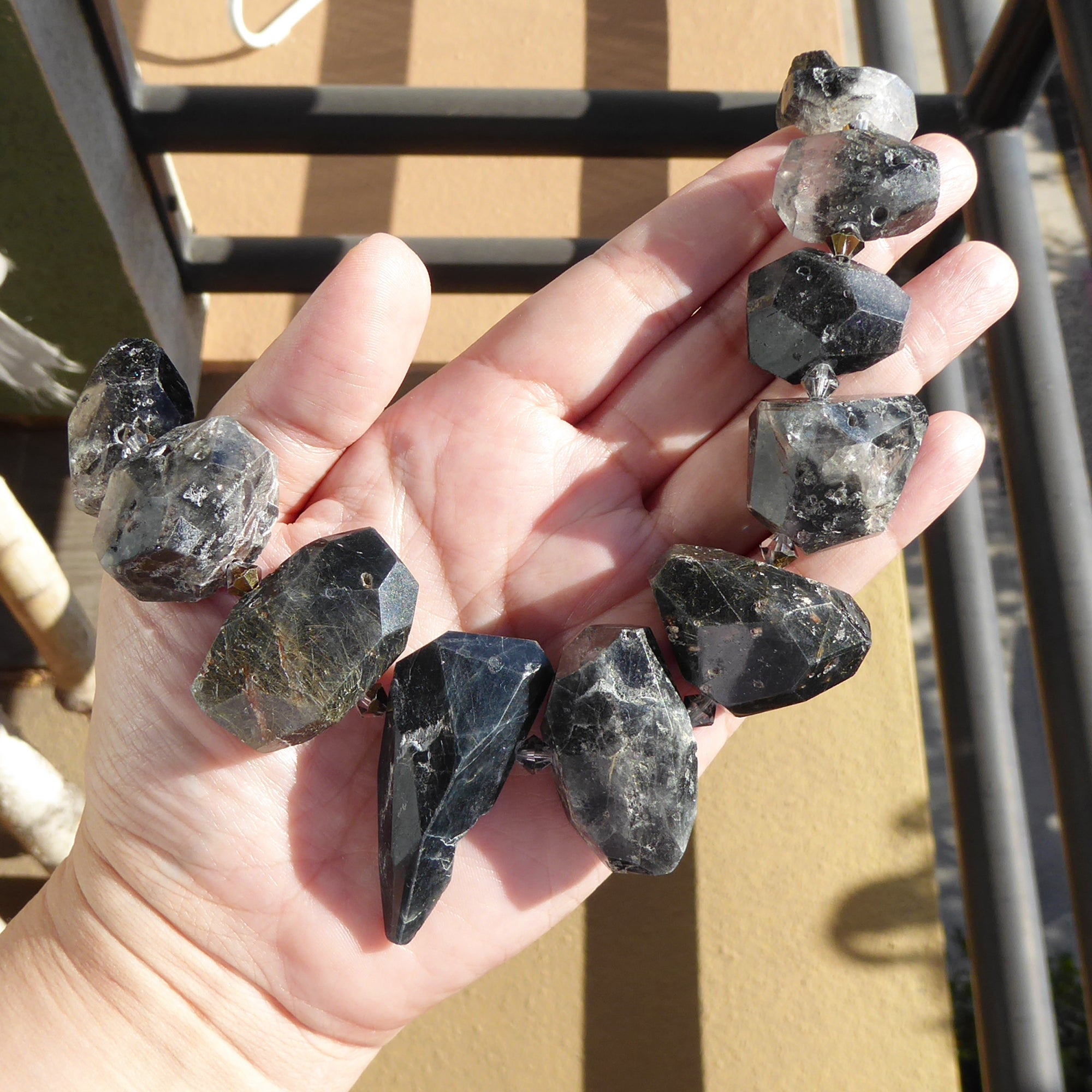 Black tourmalinated quartz collar necklace by Jenny Dayco 9