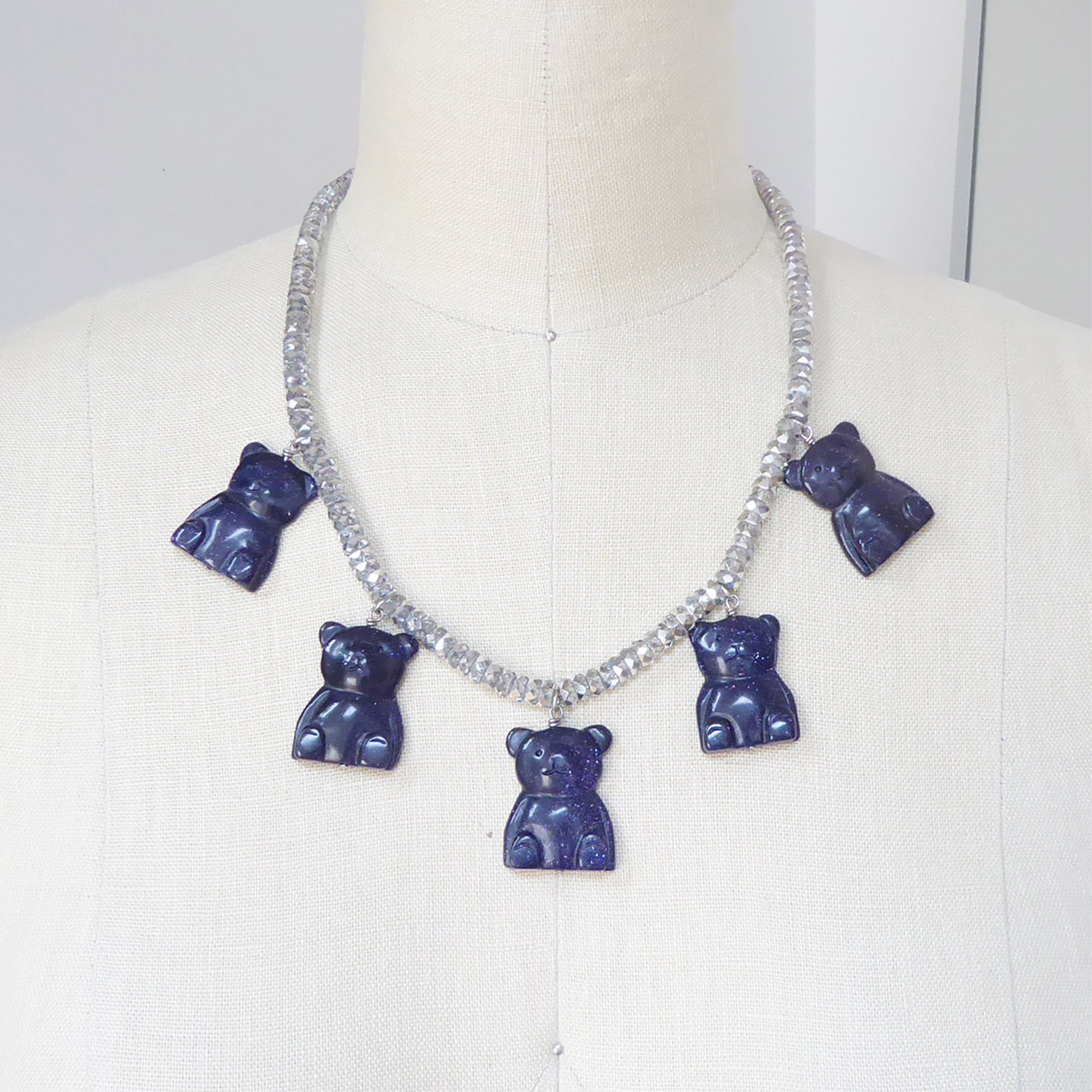 Blue goldstone bear necklace by Jenny Dayco 6