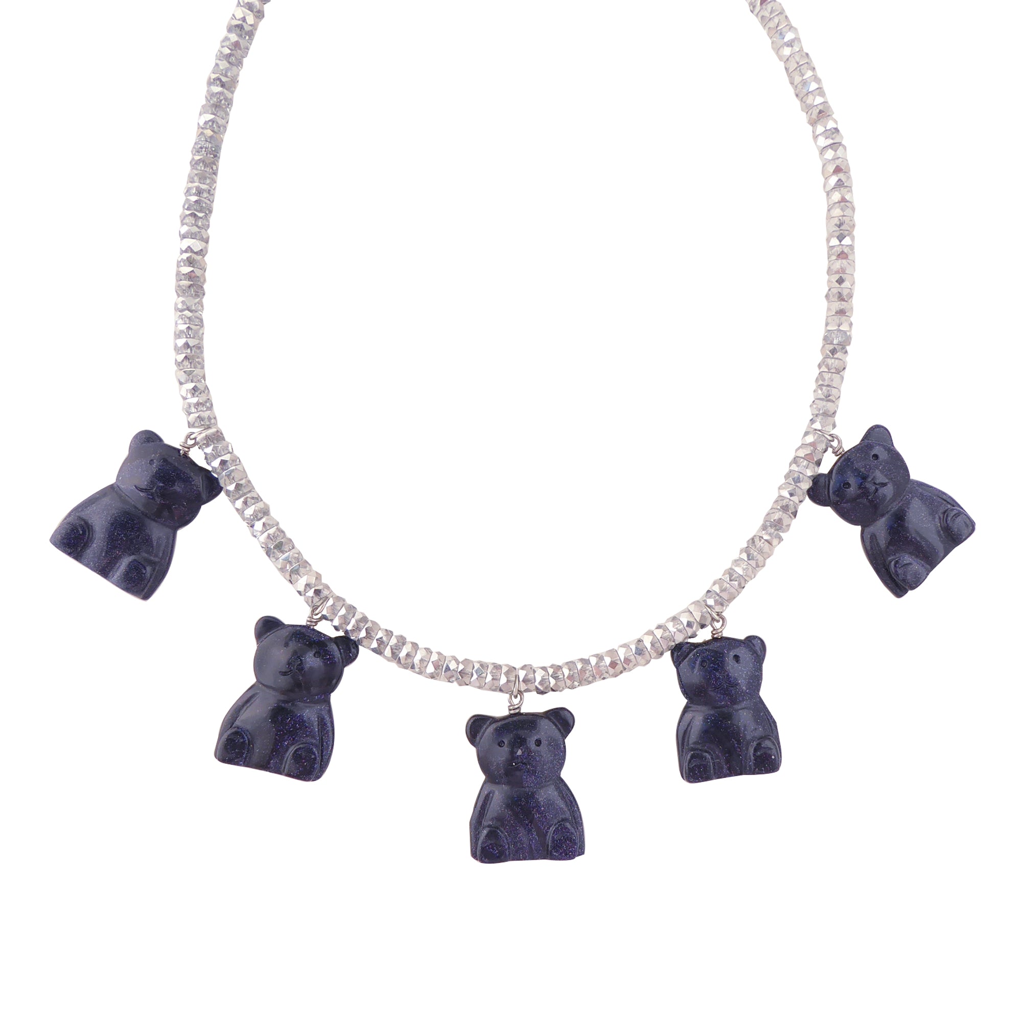 Blue goldstone bear necklace by Jenny Dayco 1