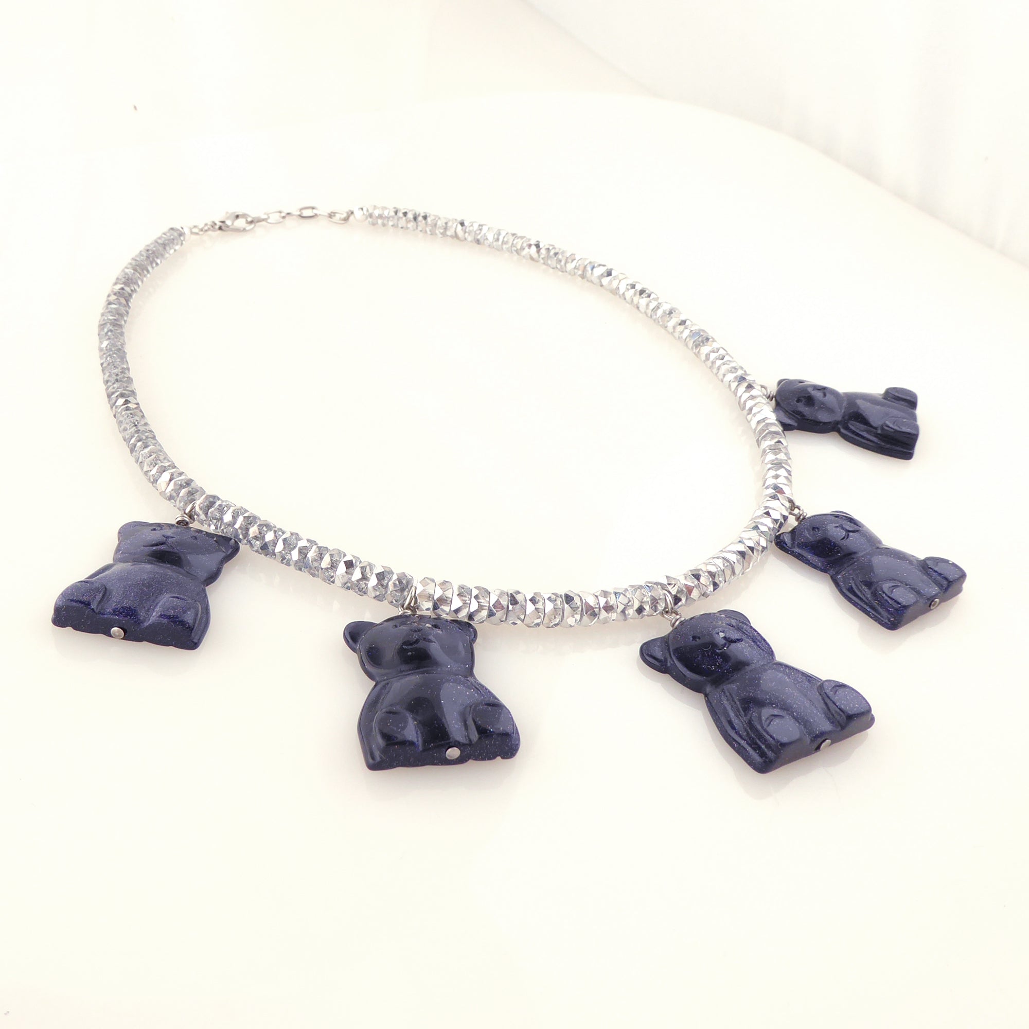 Blue goldstone bear necklace by Jenny Dayco 2