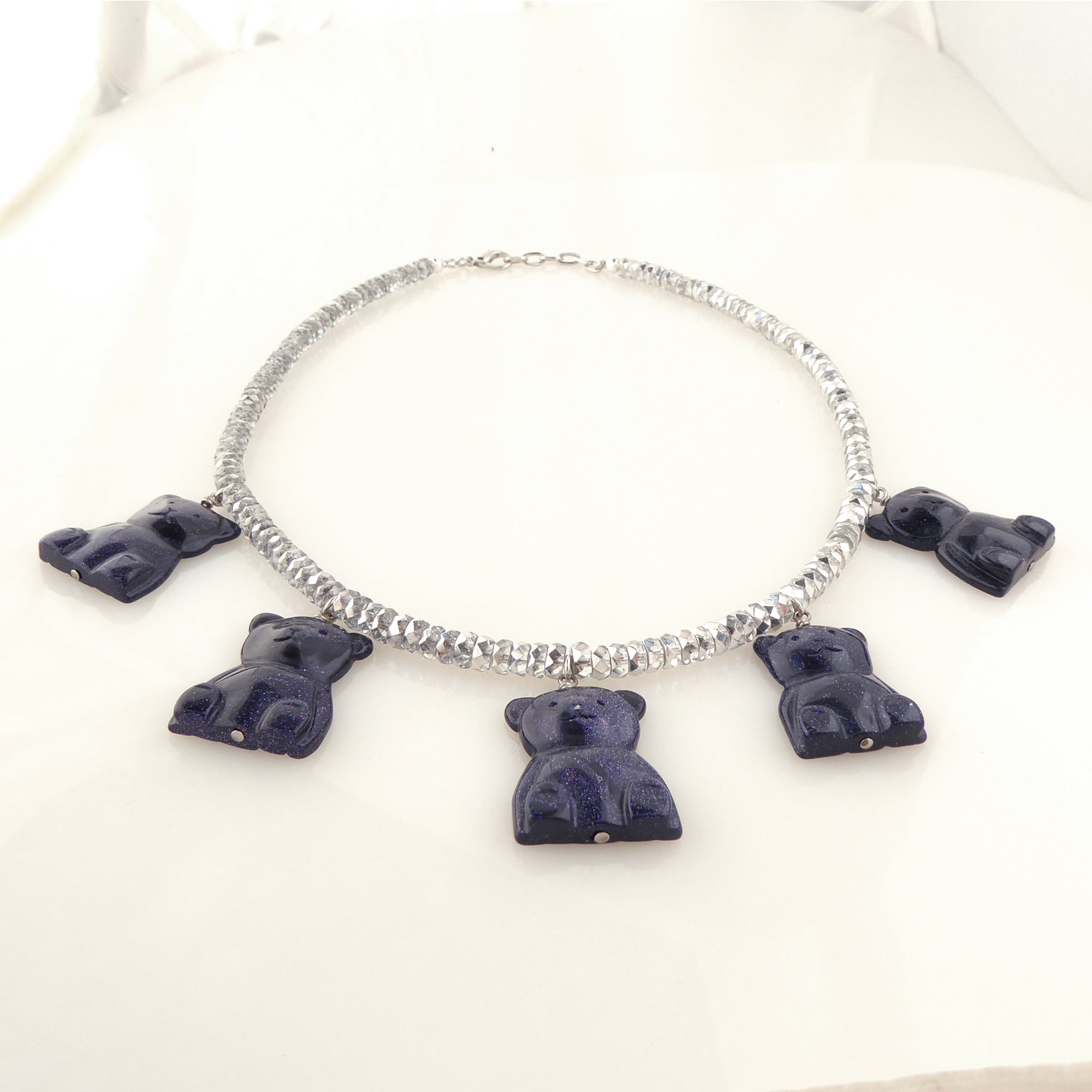 Blue goldstone bear necklace by Jenny Dayco 3
