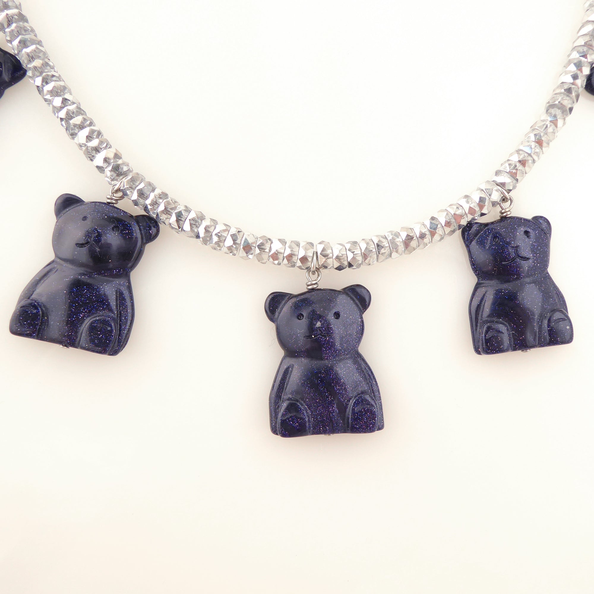 Blue goldstone bear necklace by Jenny Dayco 4