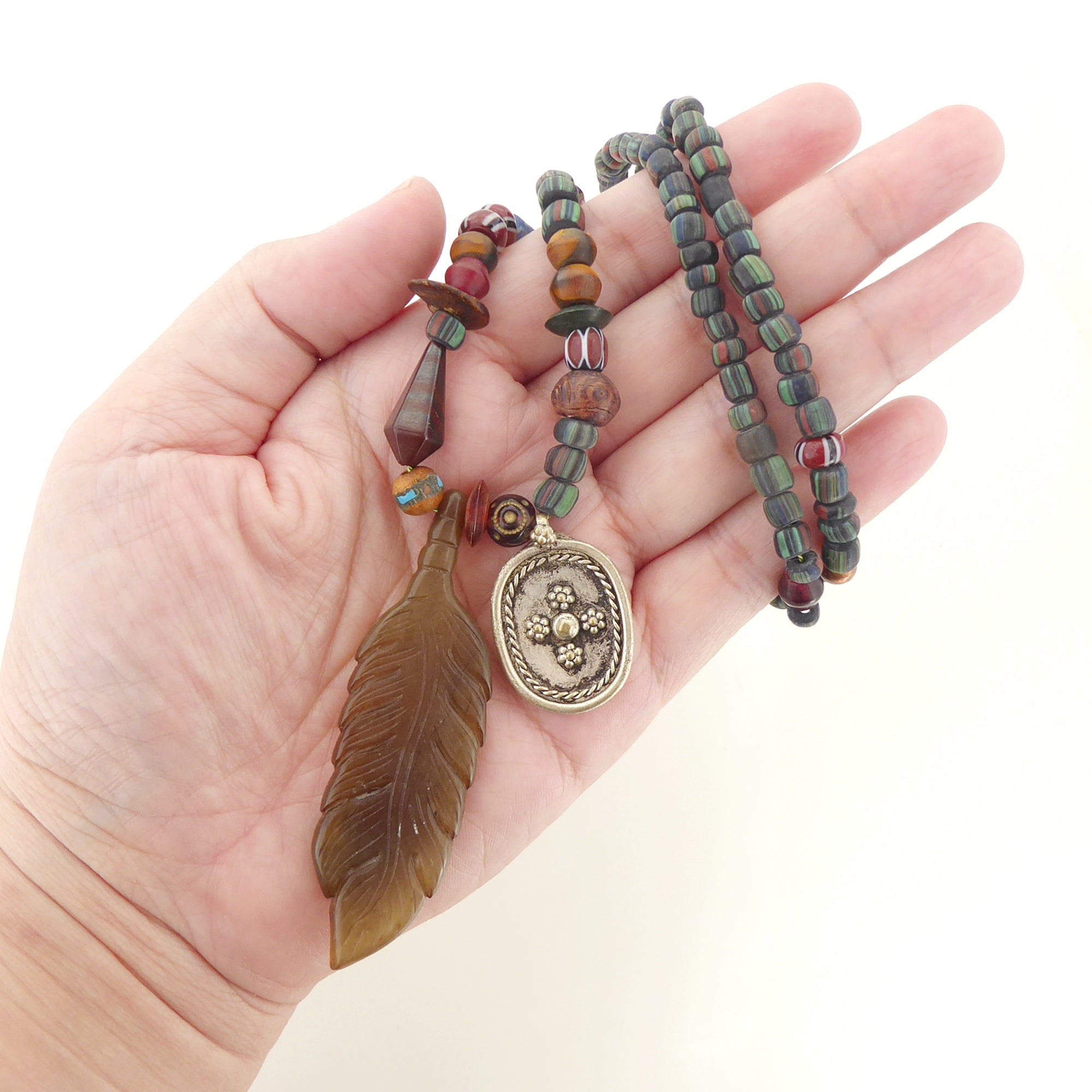 Brown agate feather necklace by Jenny Dayco 7