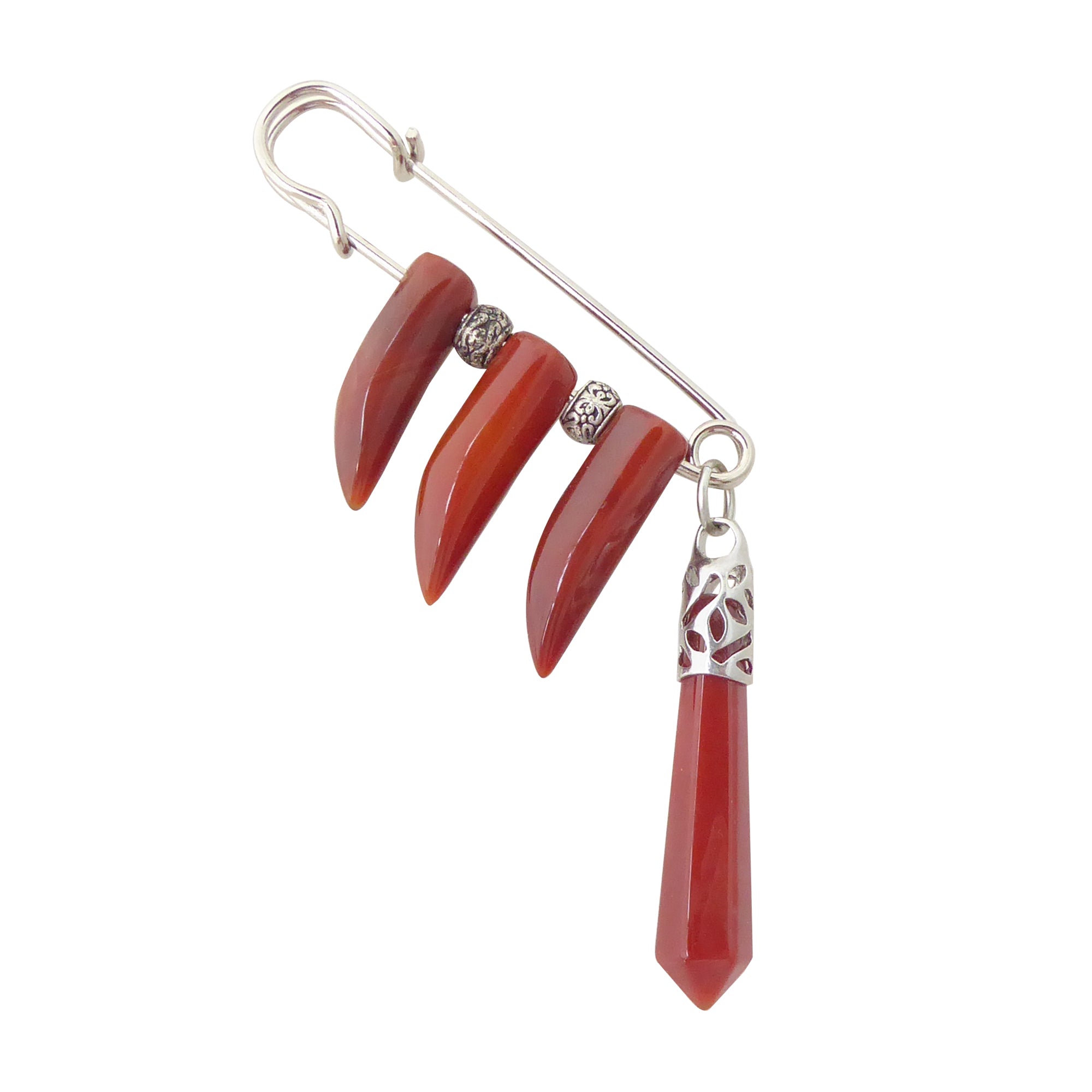 Carnelian claw safety pin brooch by Jenny Dayco 1