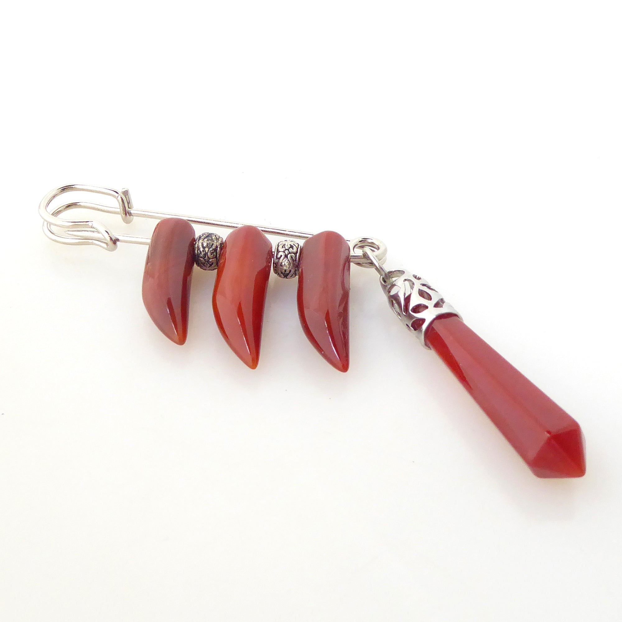 Carnelian claw safety pin brooch by Jenny Dayco 2