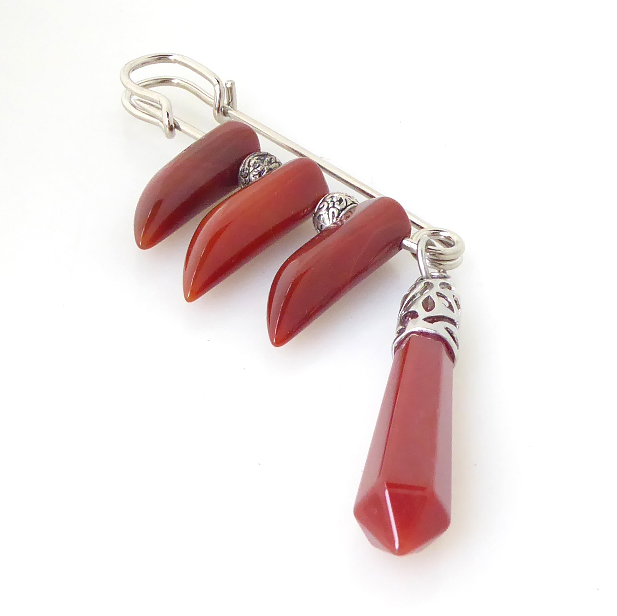 Carnelian claw safety pin brooch by Jenny Dayco 3