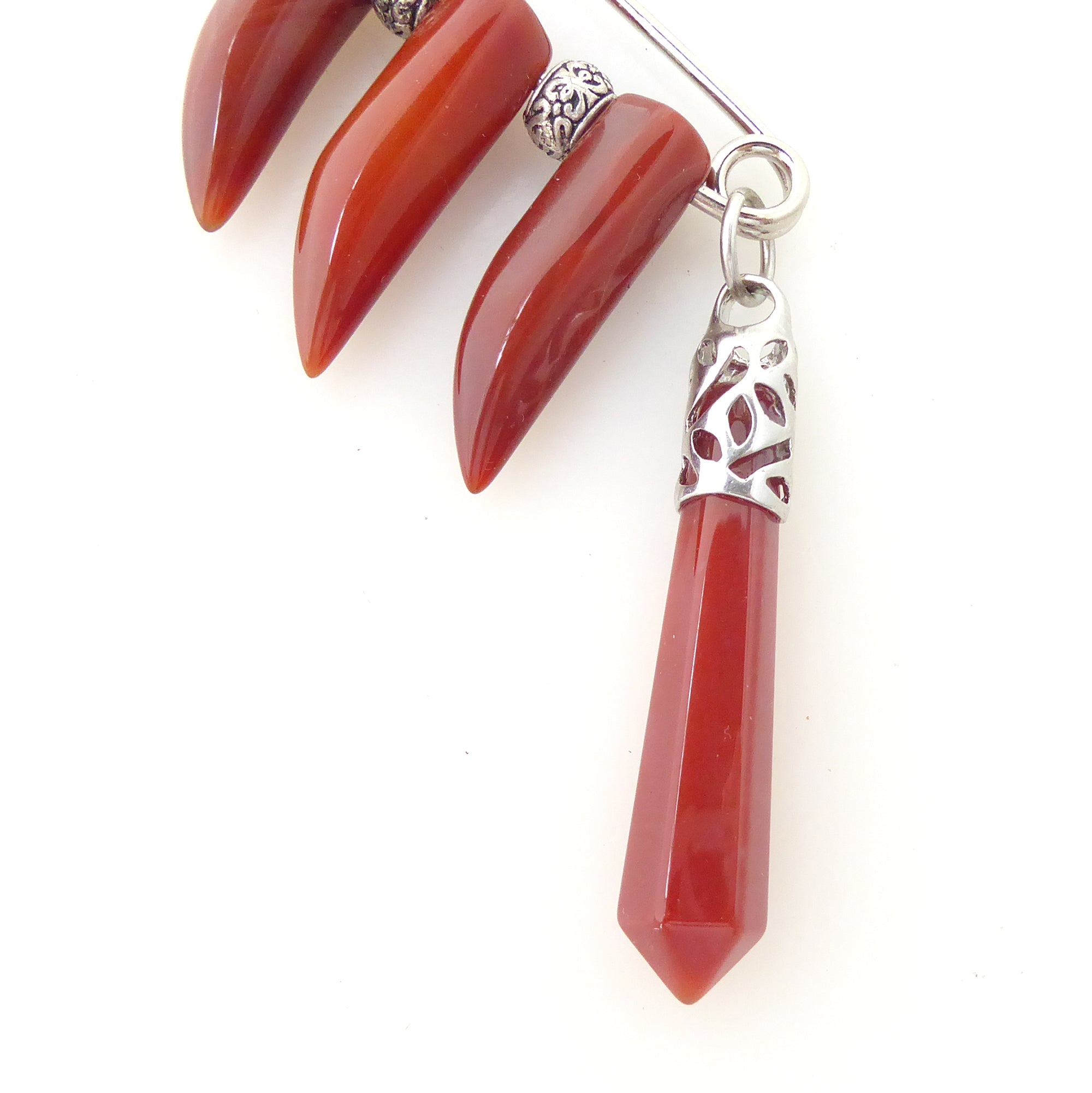 Carnelian claw safety pin brooch by Jenny Dayco 4