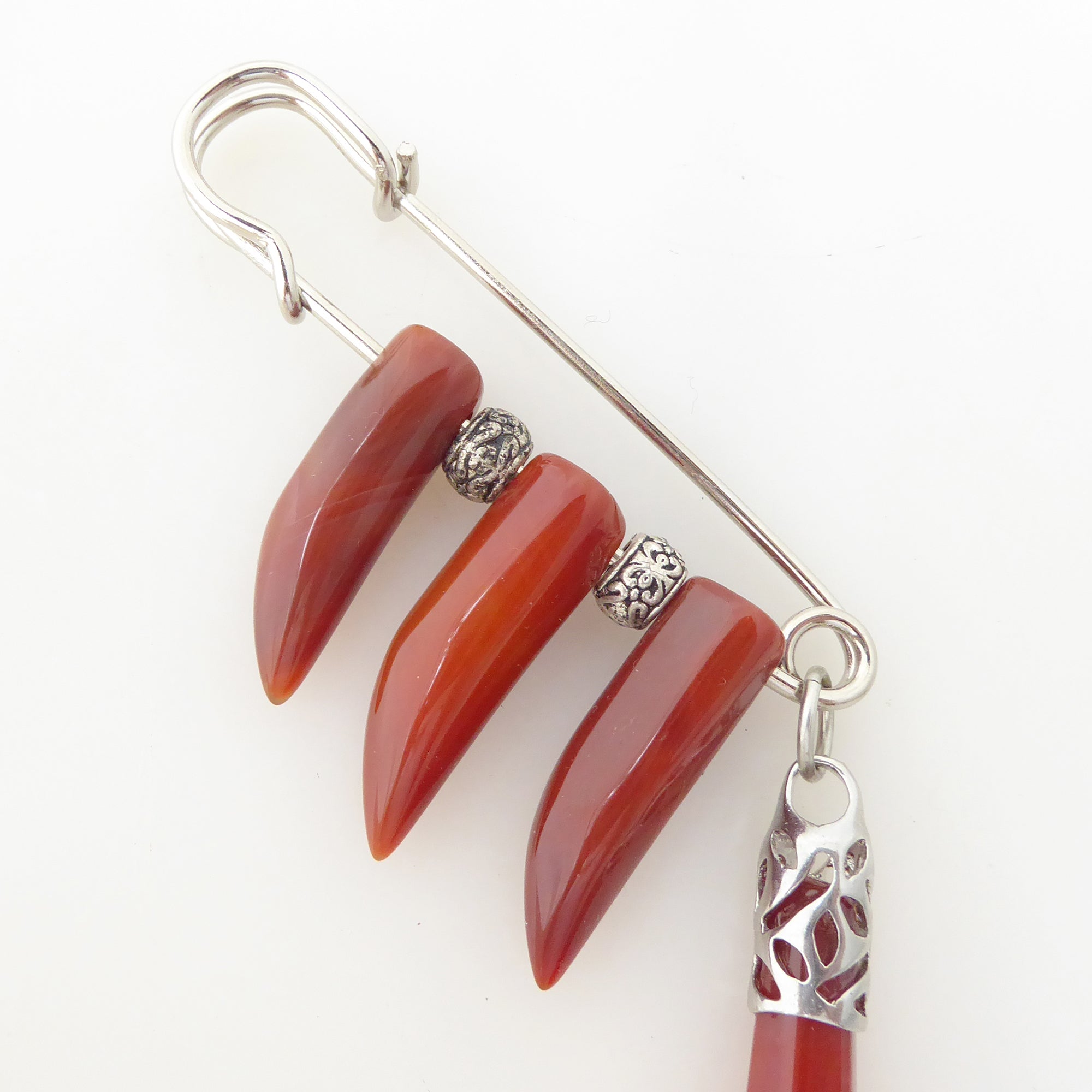 Carnelian claw safety pin brooch by Jenny Dayco 5