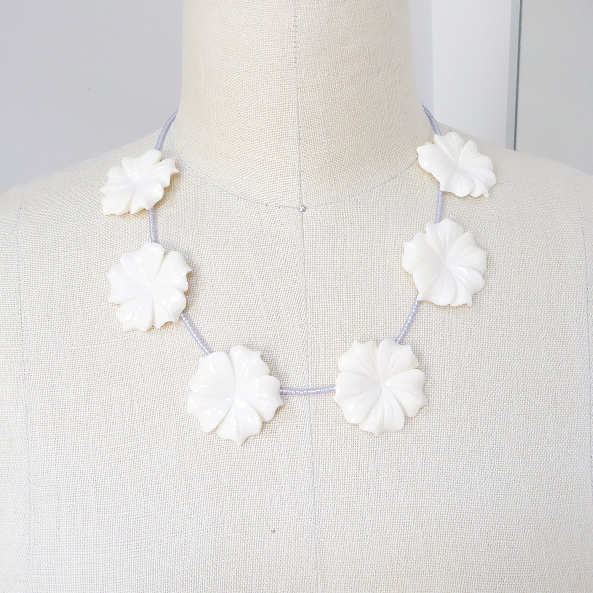 Carved flower beaded necklace by Jenny Dayco 7