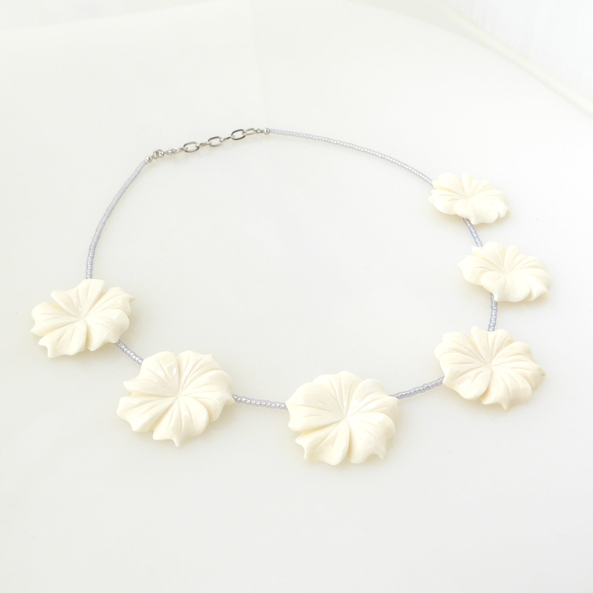 Carved flower beaded necklace by Jenny Dayco 2