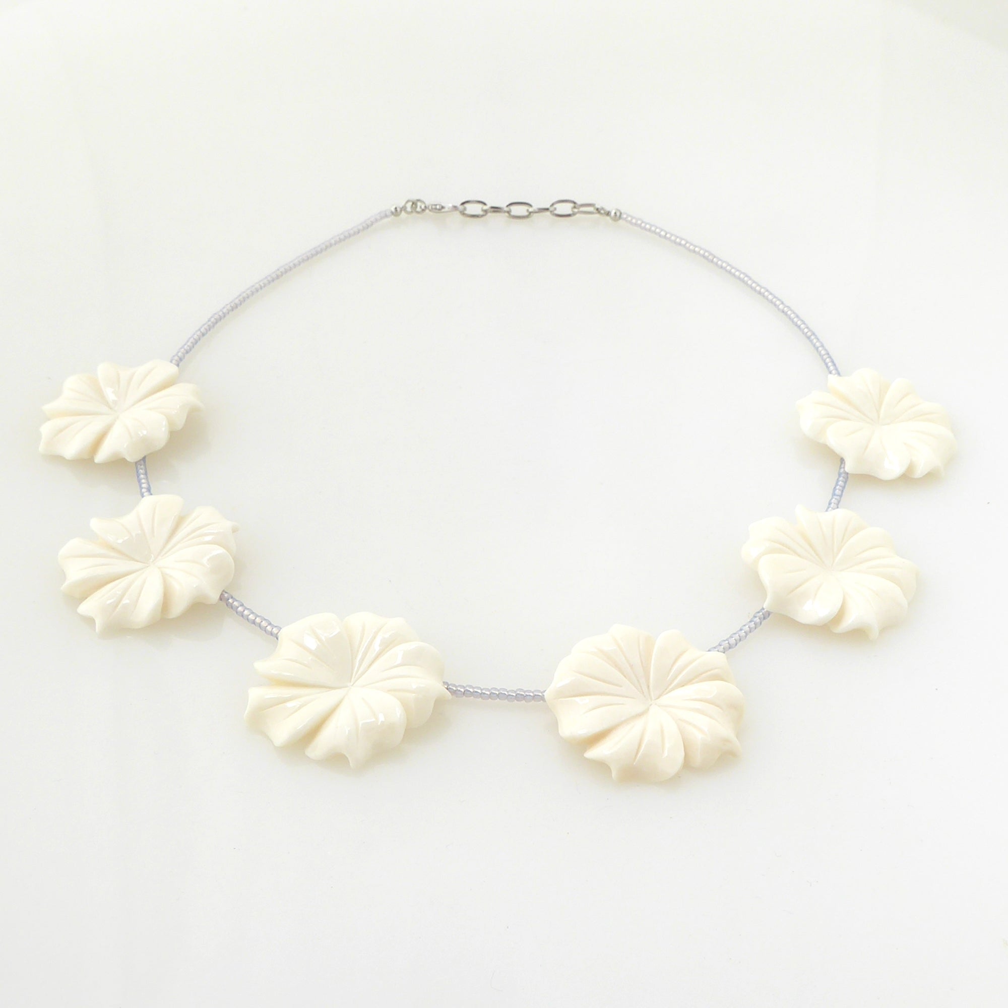 Carved flower beaded necklace by Jenny Dayco 3