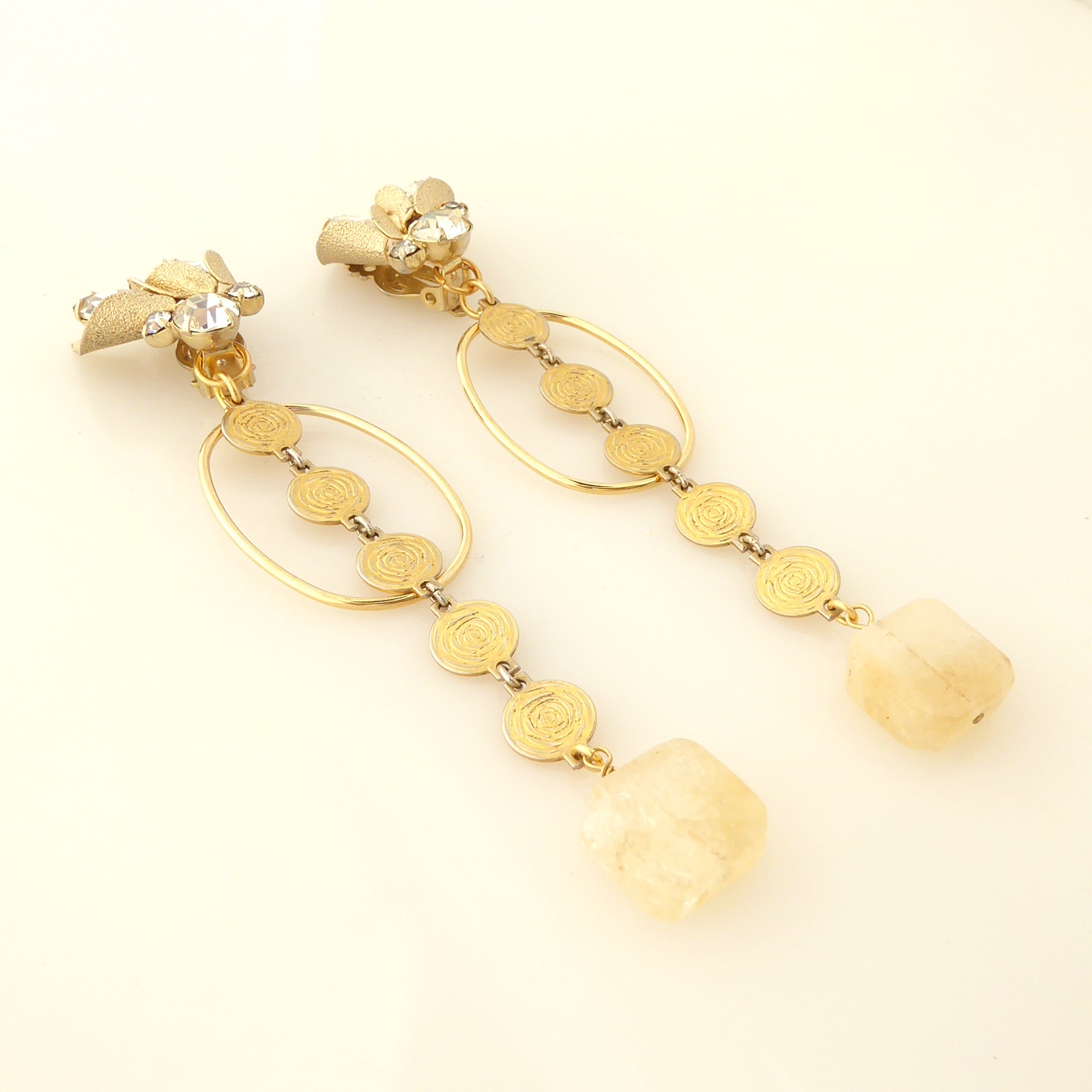 Citrine square clip on earrings by Jenny Dayco 2