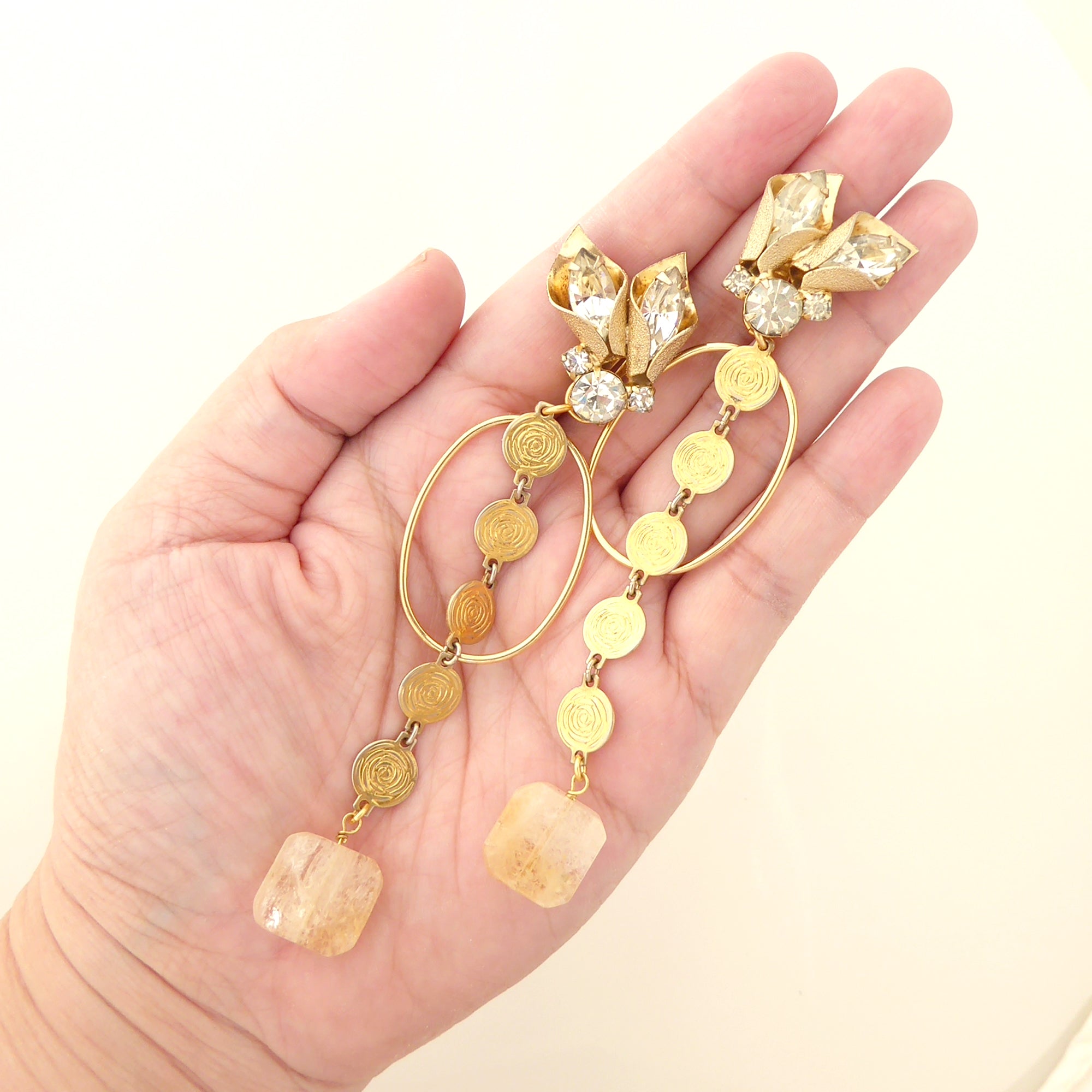 Citrine square clip on earrings by Jenny Dayco 6