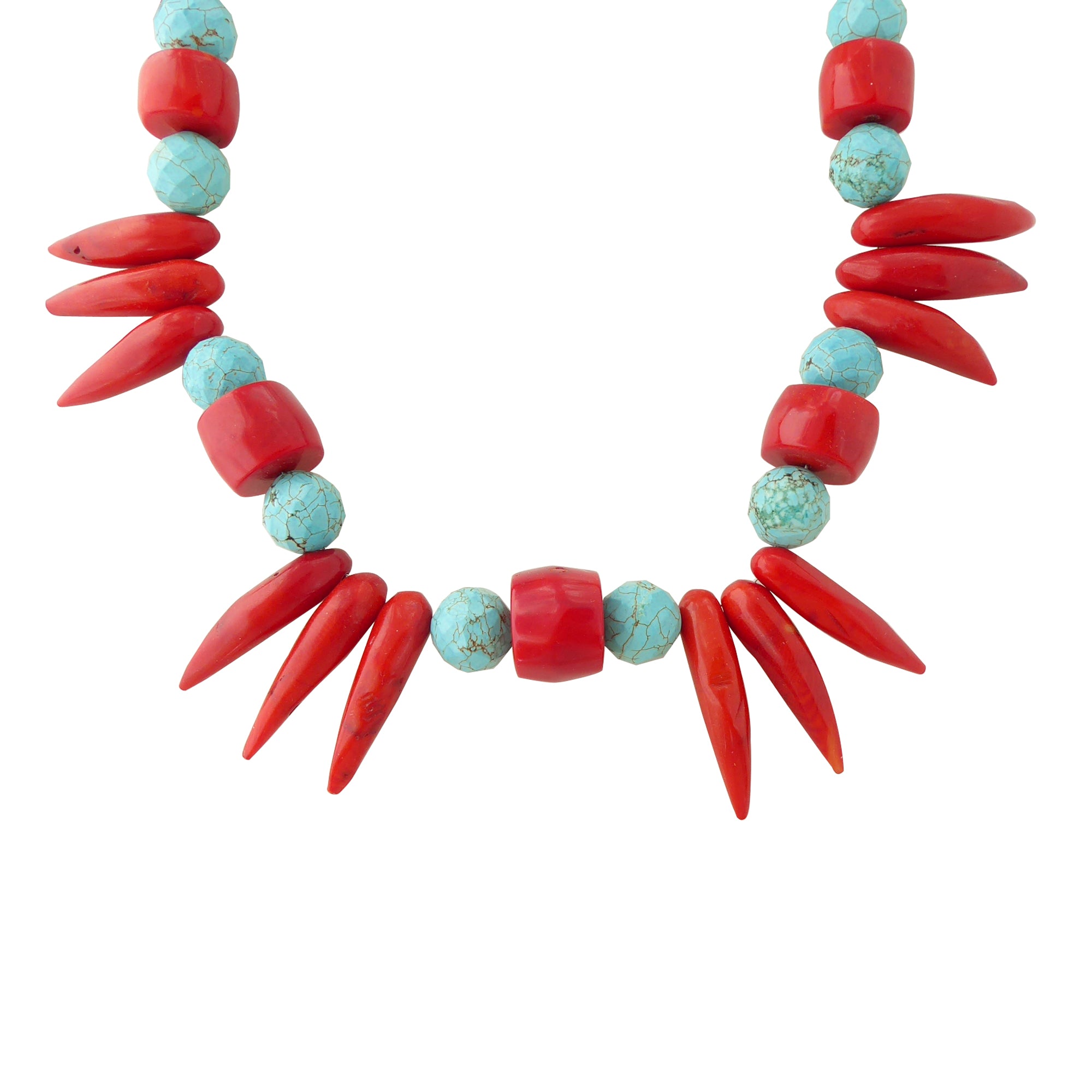 Coral and turquoise howlite collar necklace by Jenny Dayco 1