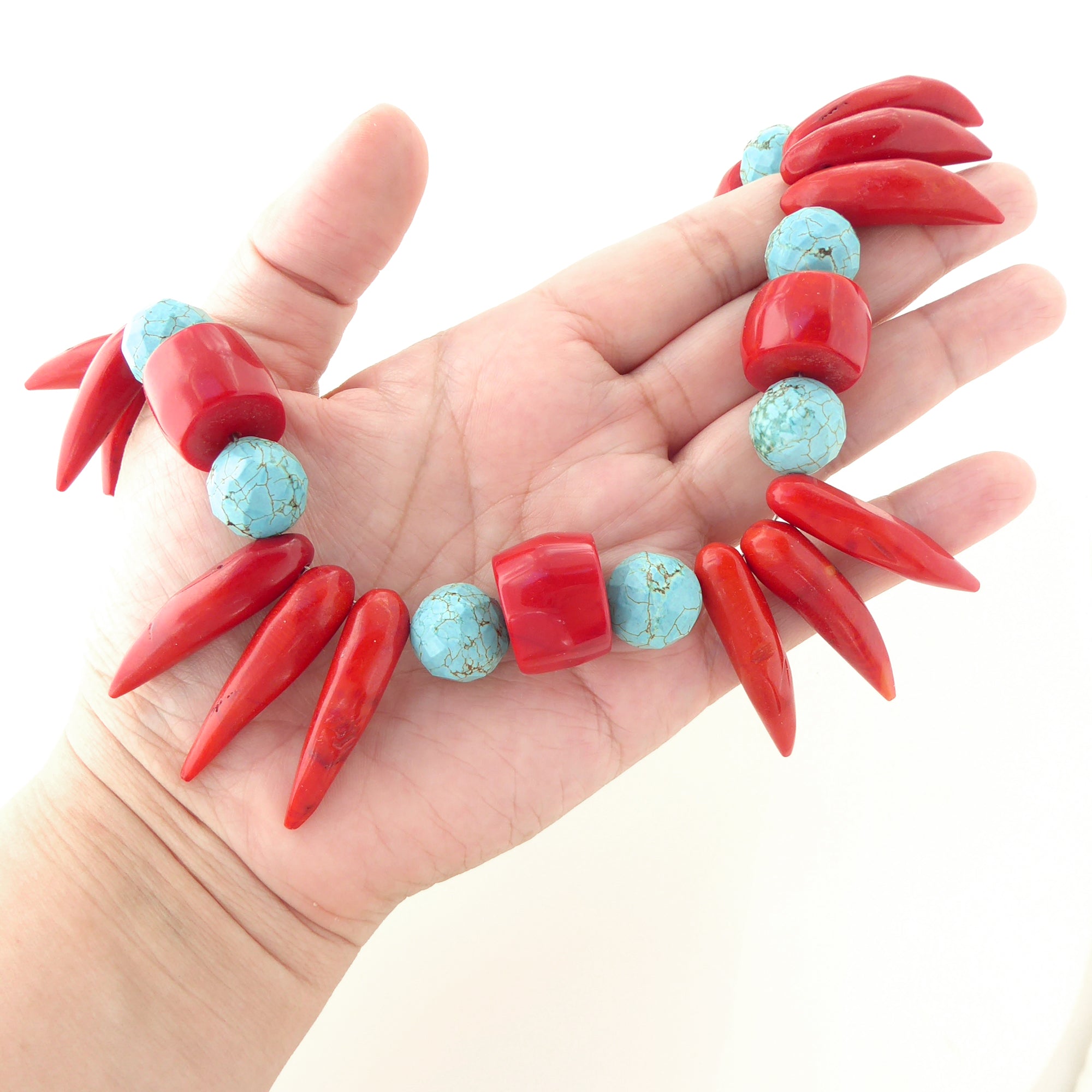 Coral and turquoise howlite collar necklace by Jenny Dayco 8