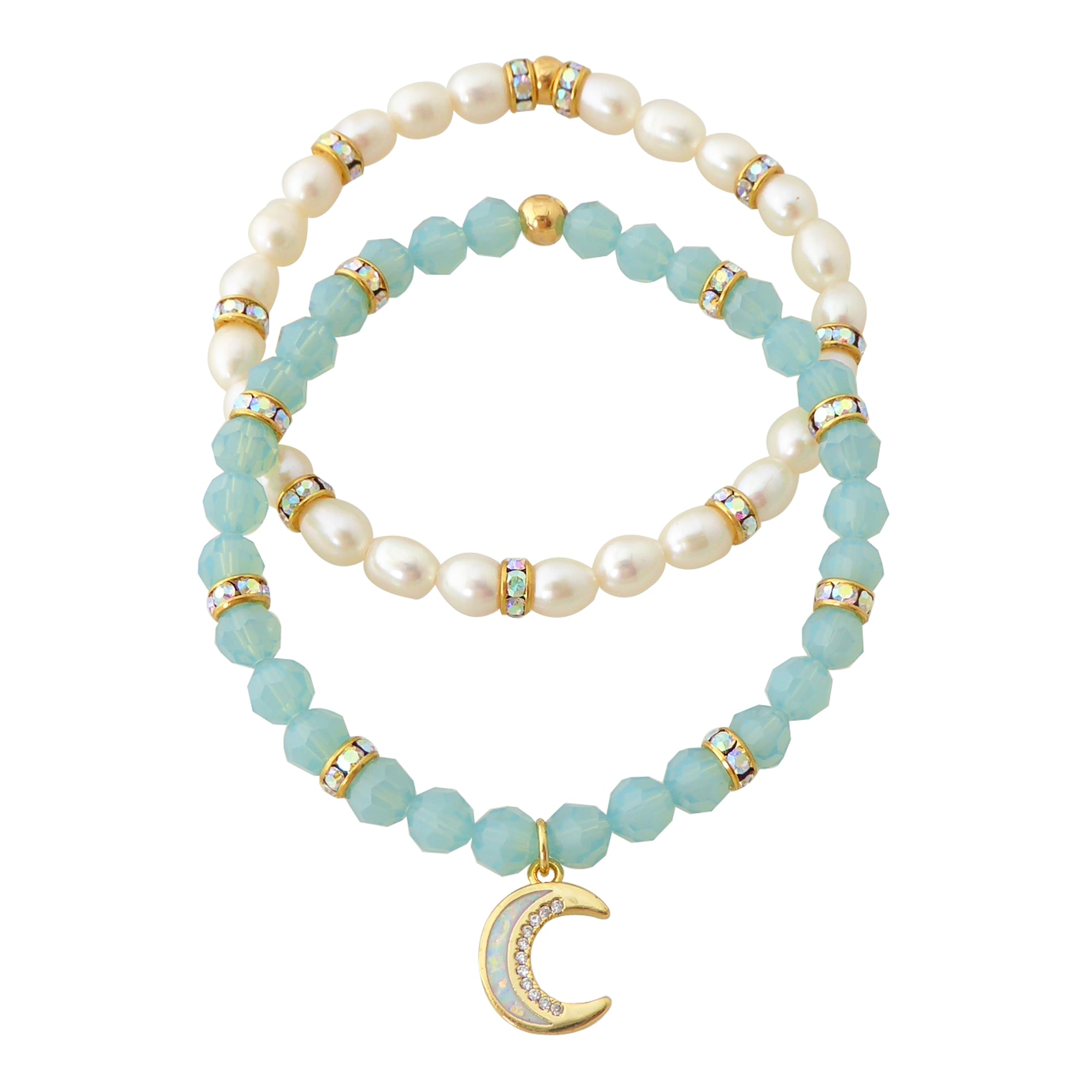Crescent moon and pearl bracelet set by Jenny Dayco 1