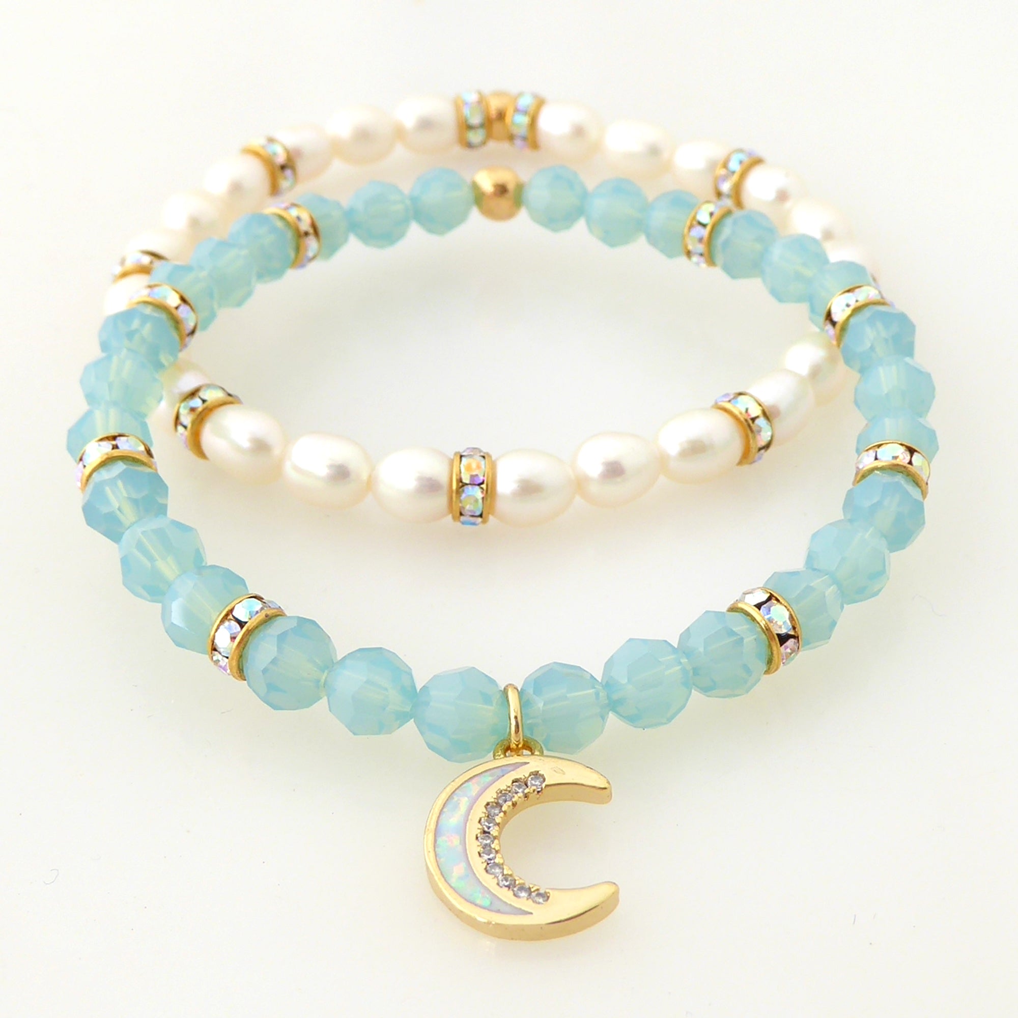 Crescent moon and pearl bracelet set by Jenny Dayco 3